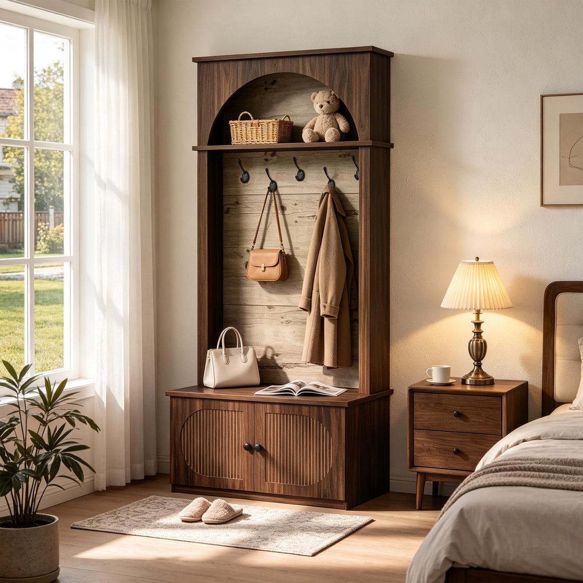5-in-1 Hall Tree with Bench, Shoe Cabinet & Coat Rack