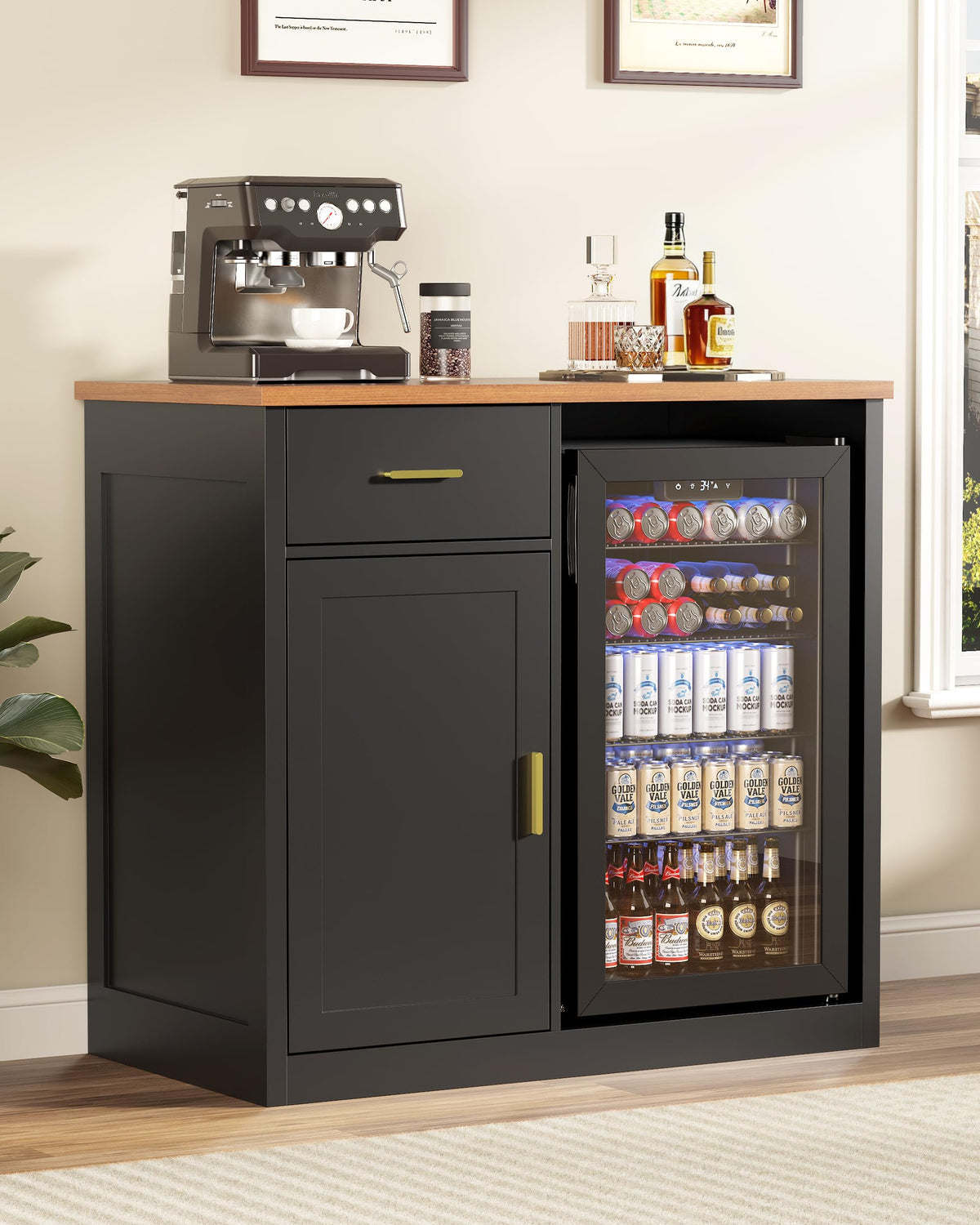 Coffee Bar Cabinet with Mini Fridge Space