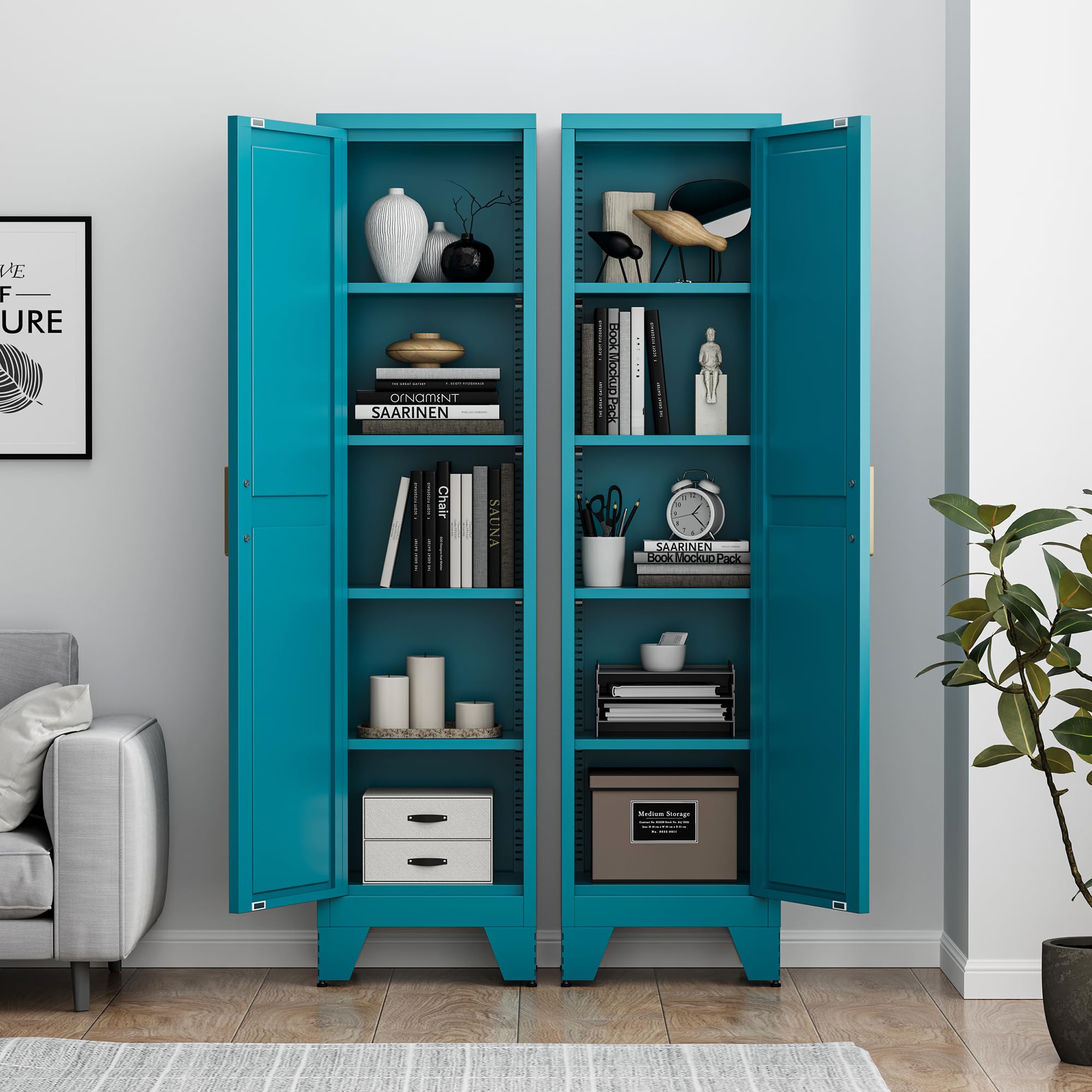 Tall Narrow Storage Cabinet,Metal Cabinet with 5 Adjustable Shelve