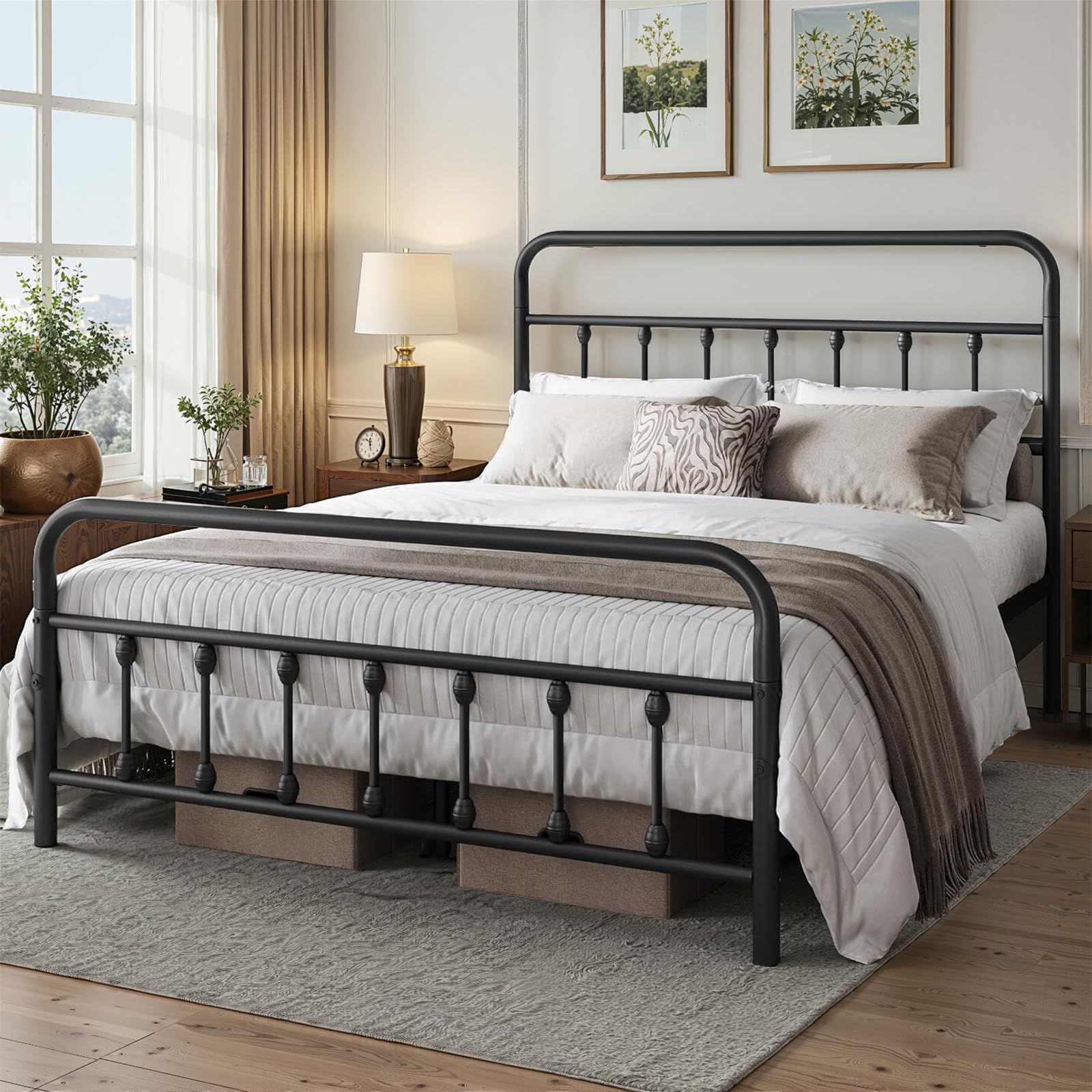 Queen Bed Frame-Classic Metal Platform Bed Frame Mattress Foundation