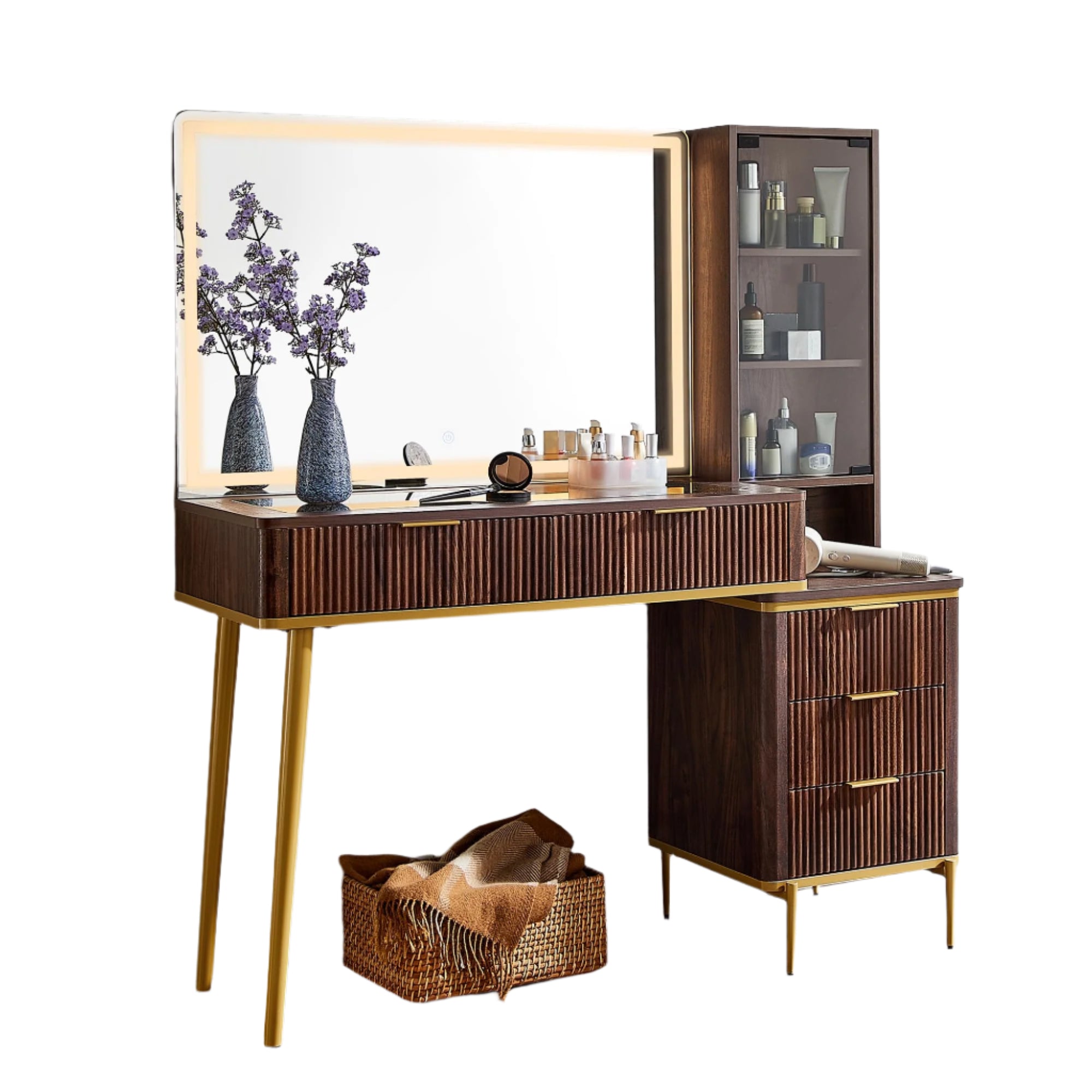Fluted Makeup Vanity Desk with 36" HD Lighted Mirror, 48" Big Modern Vanity
