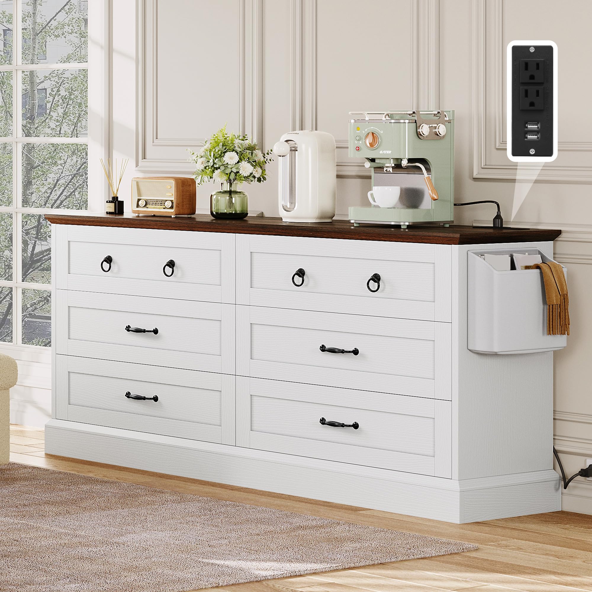 Farmhouse 6 Drawers Dresser, 59" Wide Wood Rustic Chest of Drawers with Nice Texture