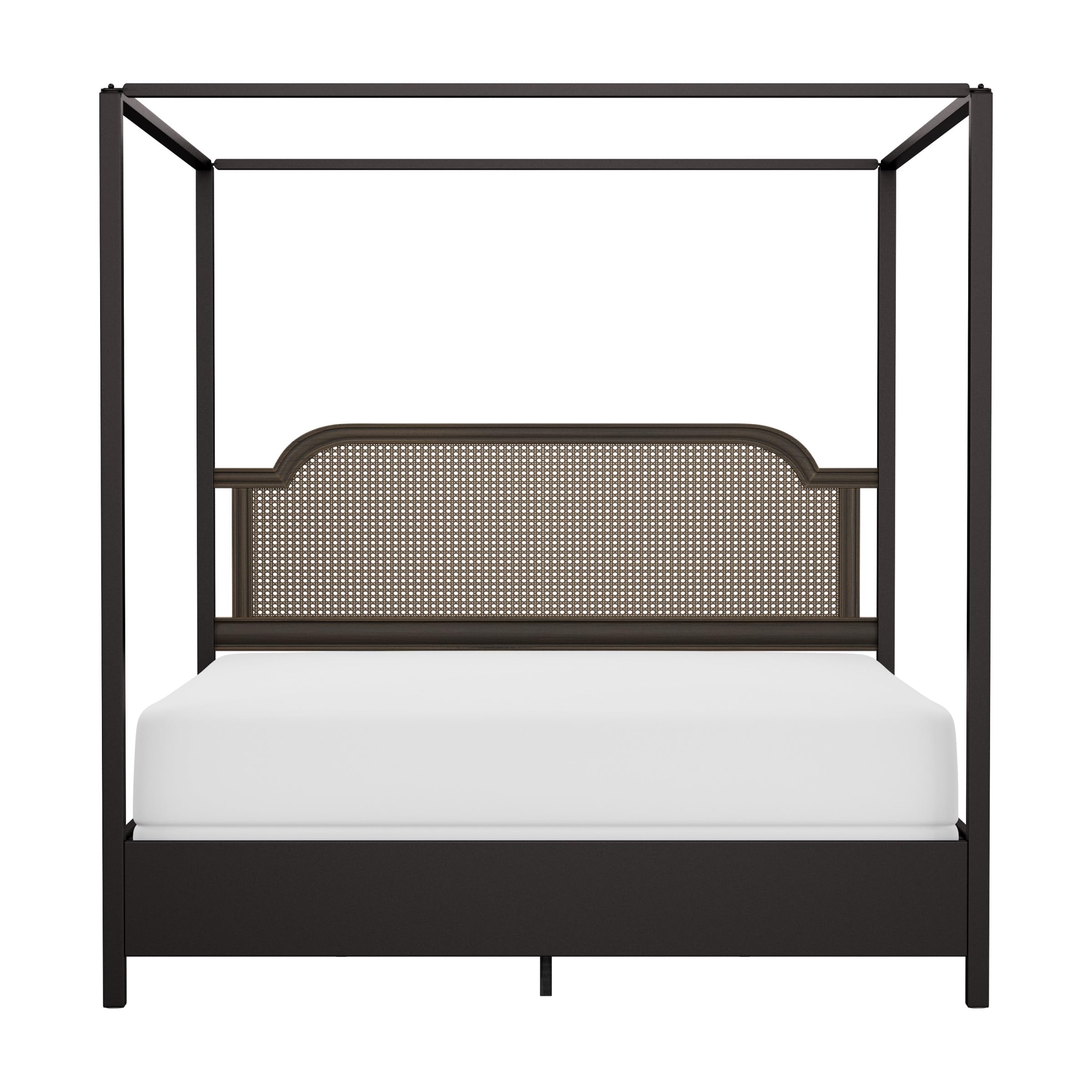 Melanie Wood and Metal King Canopy Bed with Low Footboard, Oiled Bronze