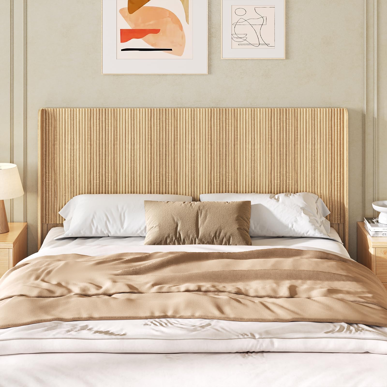 63.9" Wood Headboard Queen Size, Fluted Queen Headboard Only,Wall Mount Wood