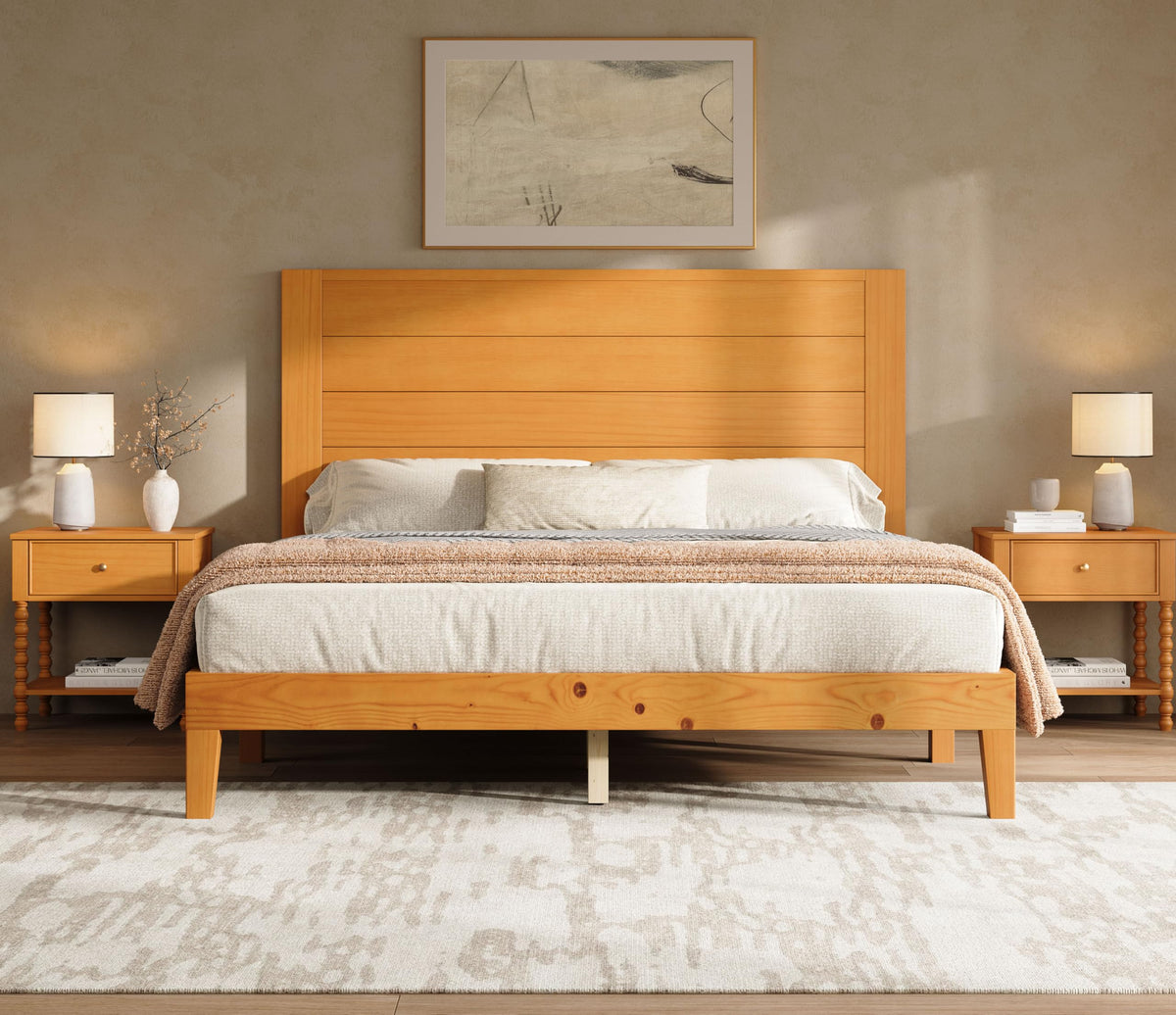 3-Piece Solid Wood Bedroom Set – Platform Bed & 2 Nightstands