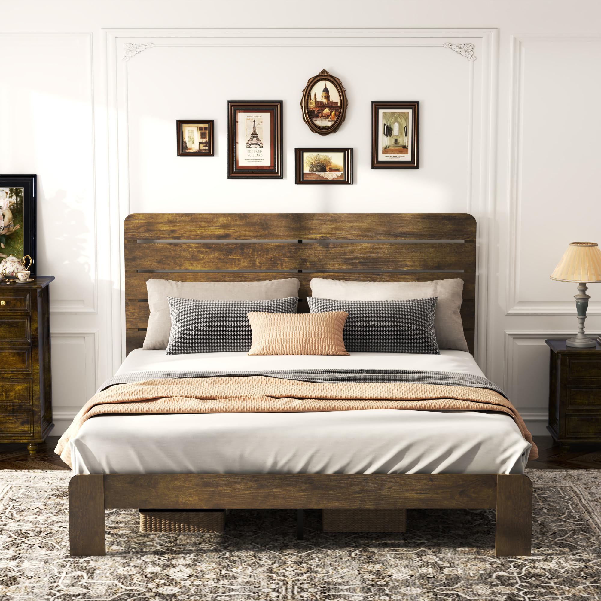 Wooden Full Size Bed Frame with Headboar