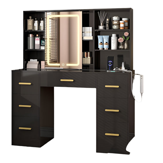 47'' Large Vanity Desk with Mirror and Lights, 7 Drawers, 8 Storage Shelves Vanity Table