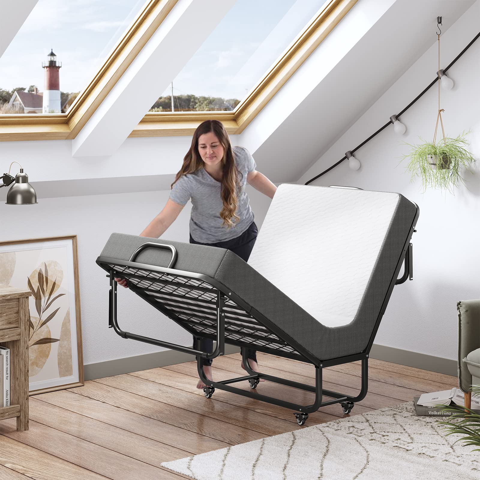 75''x46'' Folding Bed with Mattress for Adults, Large Size Roll Away Bed