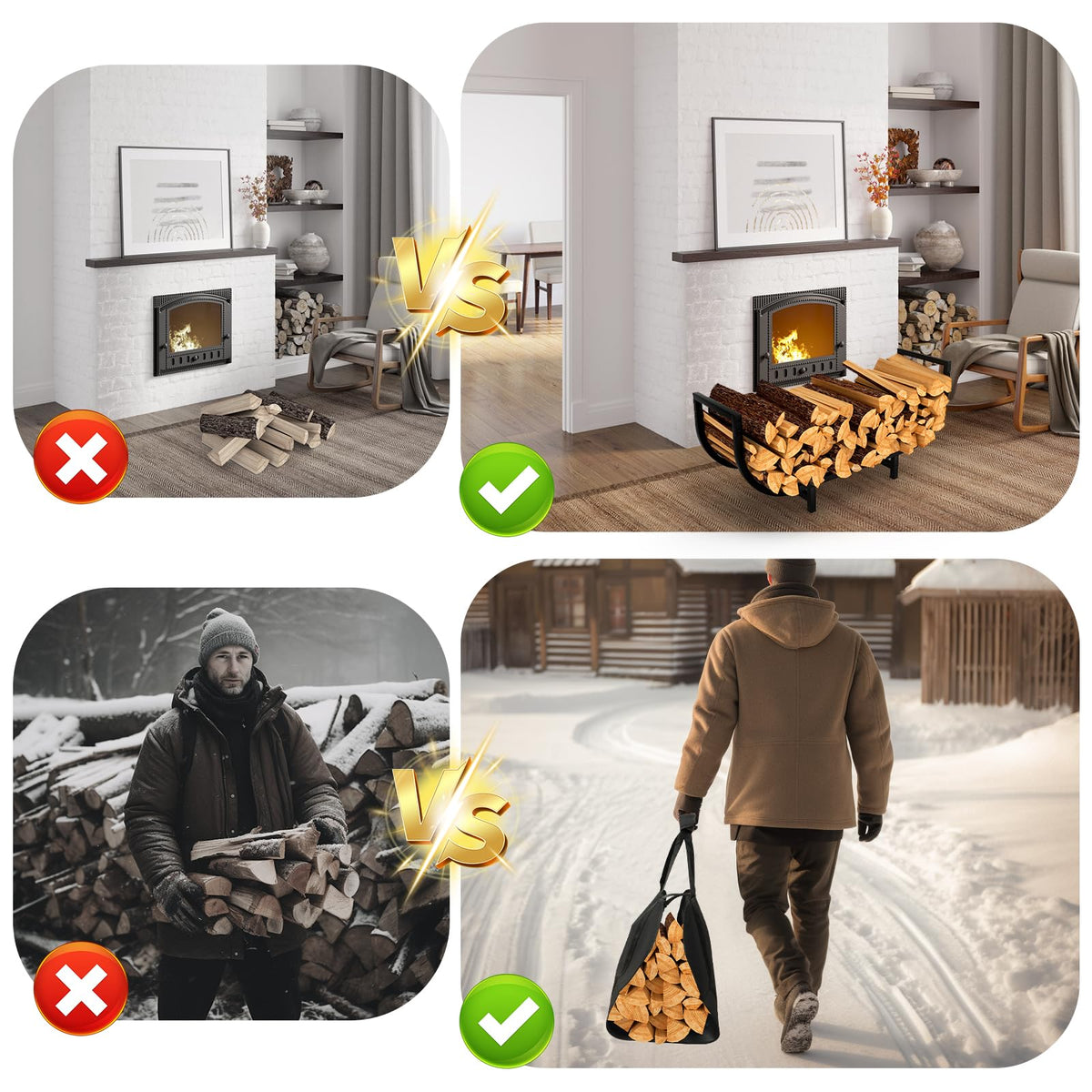 Firewood Rack with Log Carrier