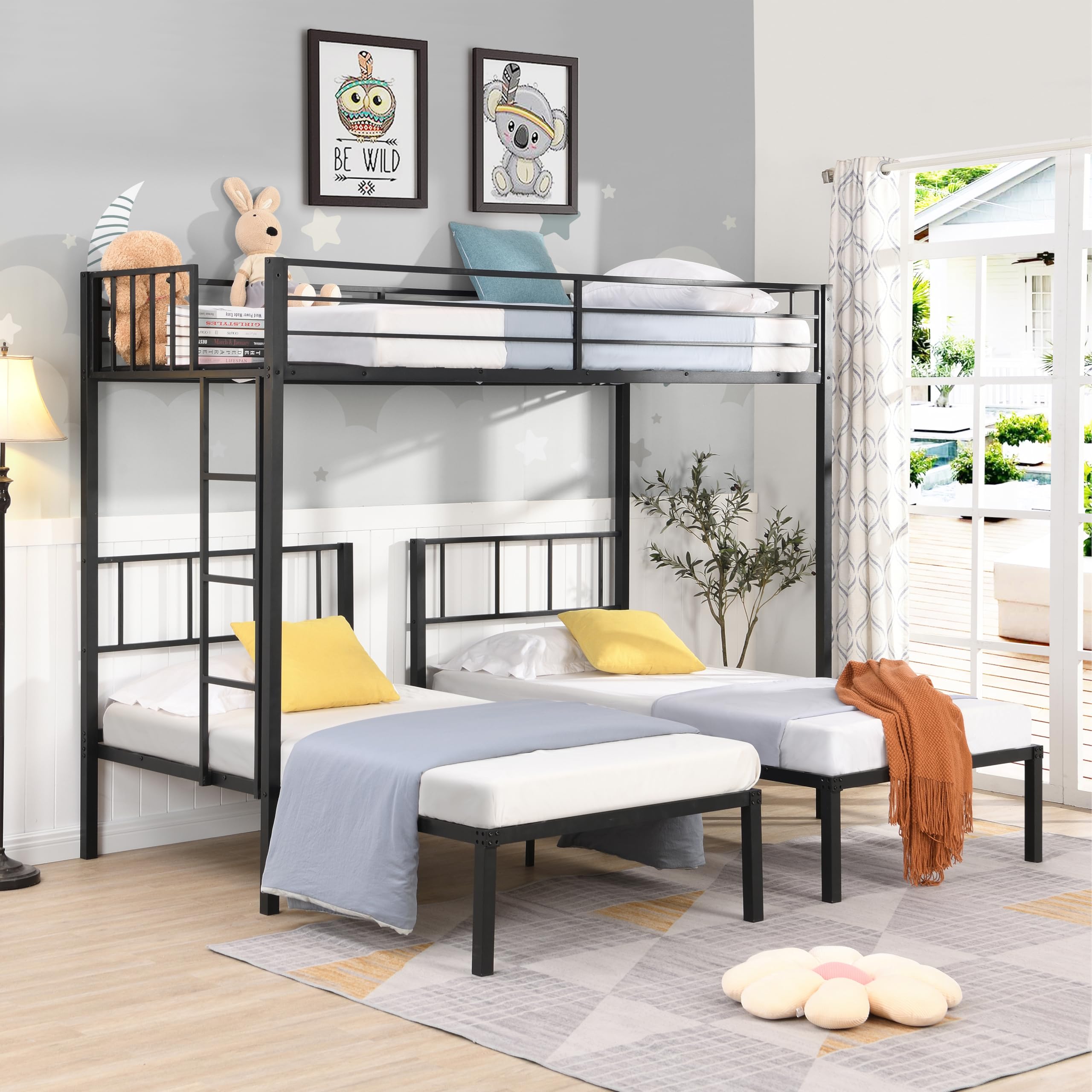 Bunk Bed Twin Over Twin Size with Ladder for Junior, Metal Twin Bunk Beds