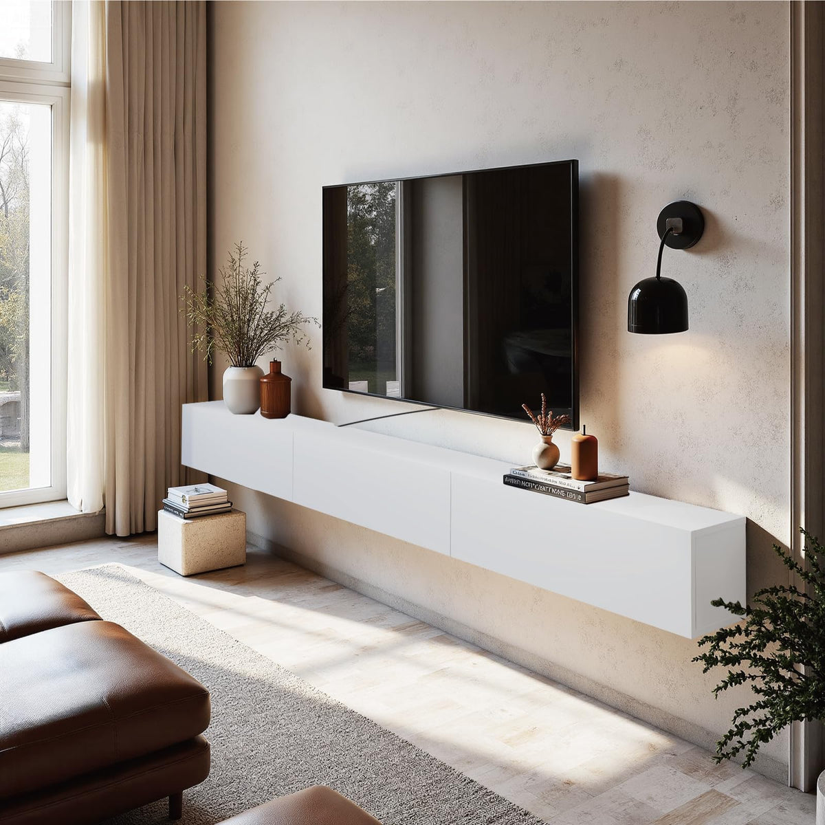 94" Floating Wall-Mounted TV Stand with Cabinet Storage