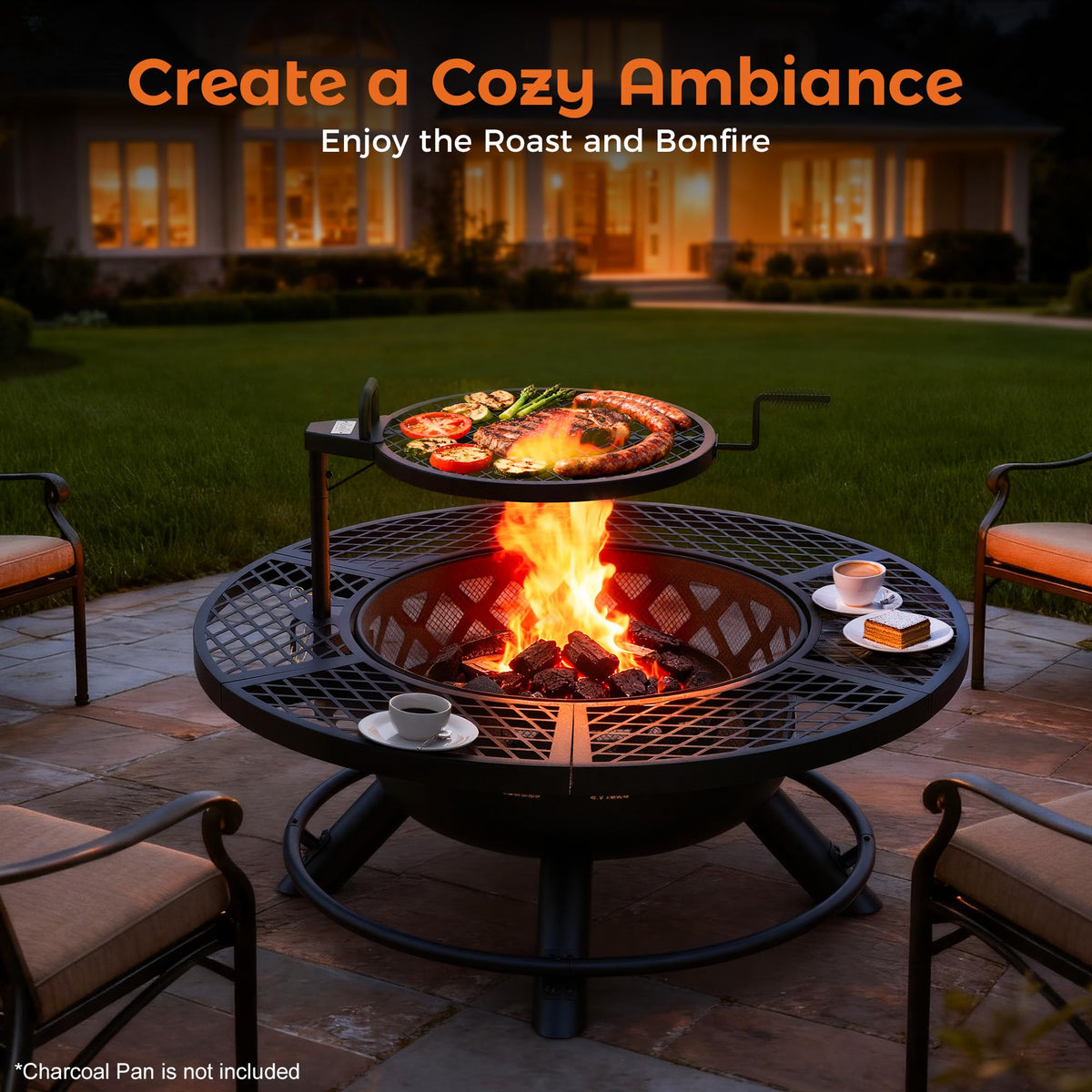 Round Wood Burning Fire Pit with Poker