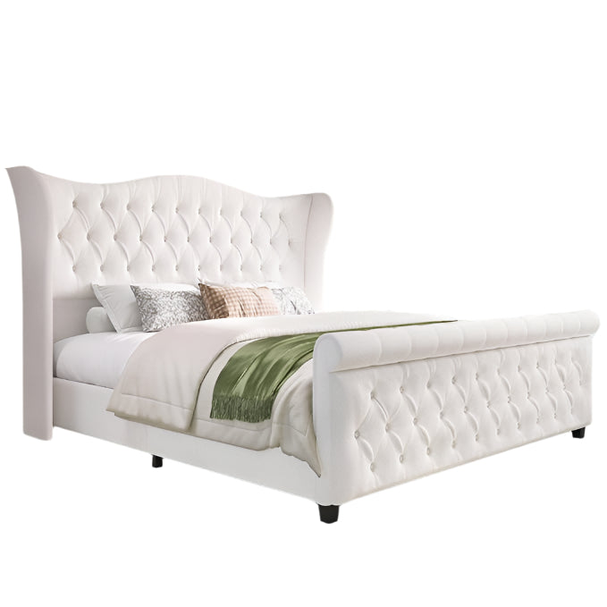 King Size Chenille Upholstered Bed Frame, Sleigh Platform Bed Frames with 51" Tall