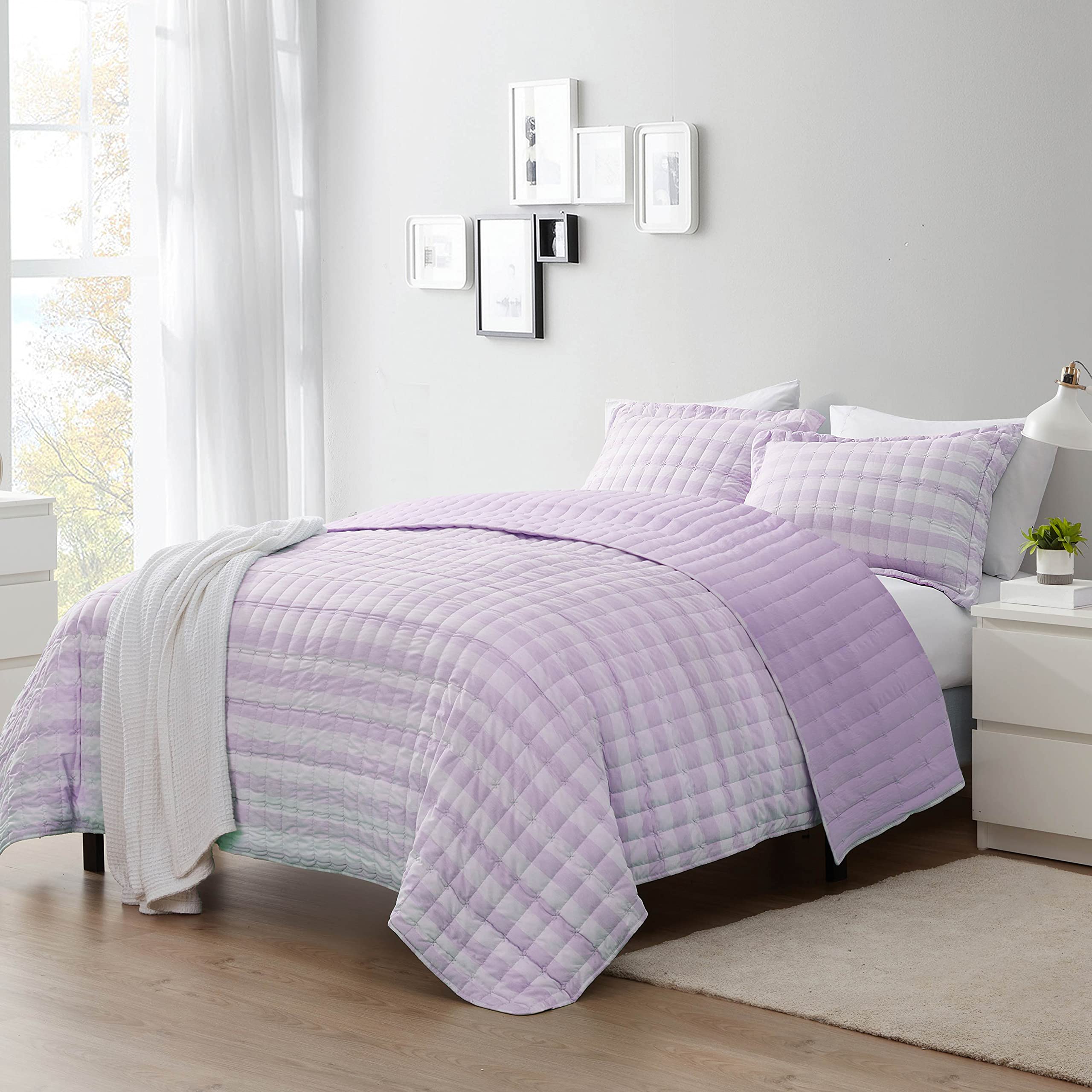 Quilt Sets Prewashed Checkered Plaid Embroidered Vintage Soft