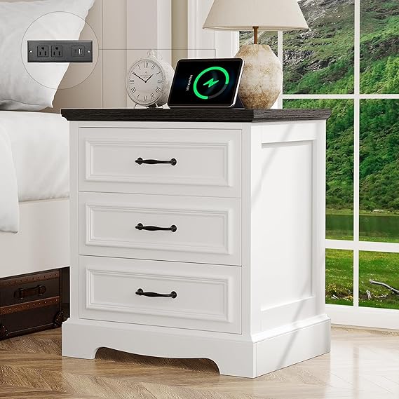 Farmhouse 3 Drawers Dresser with Charging Station