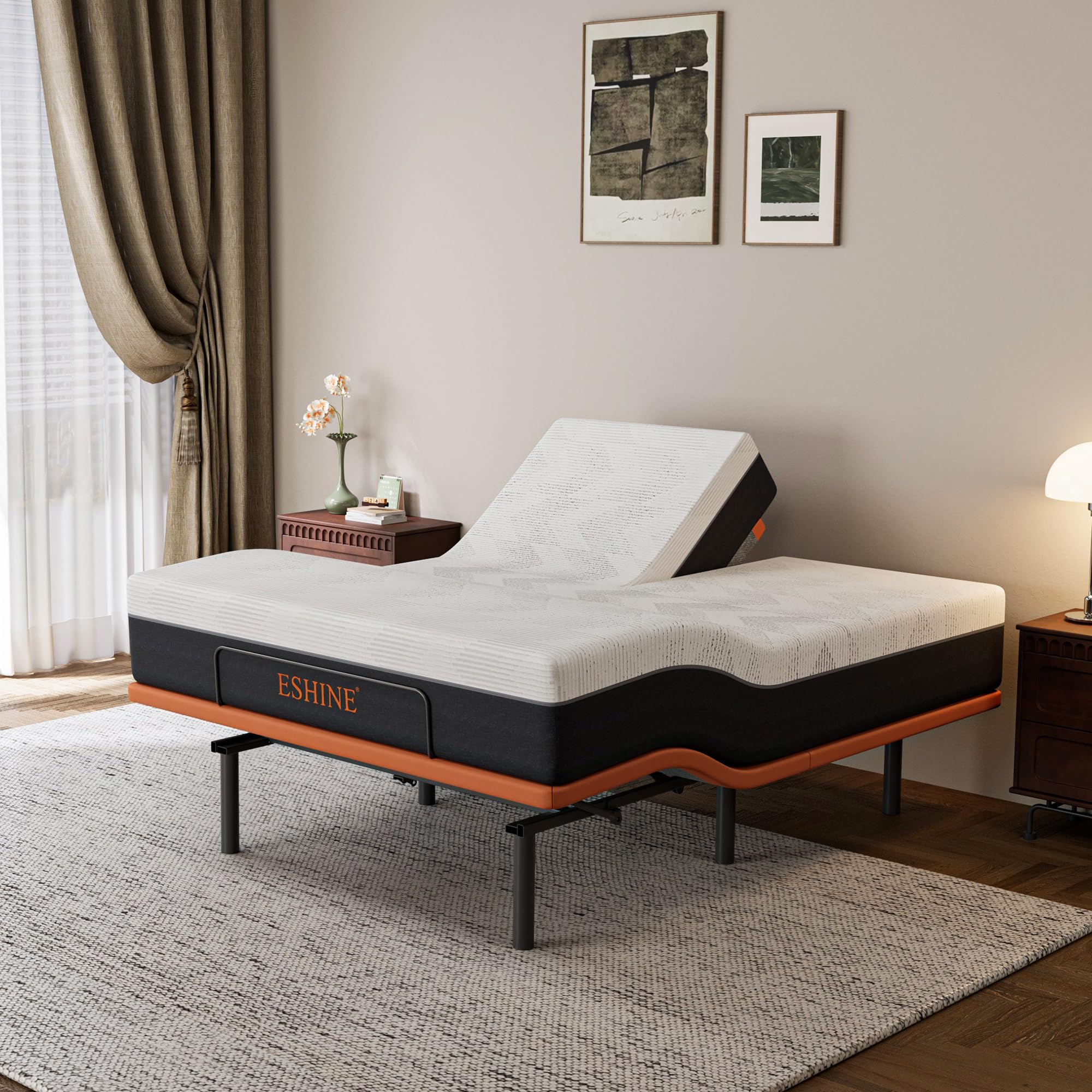 Split Queen Adjustable Bed Frame with Mattress - 12" Gel Memory Foam Mattress