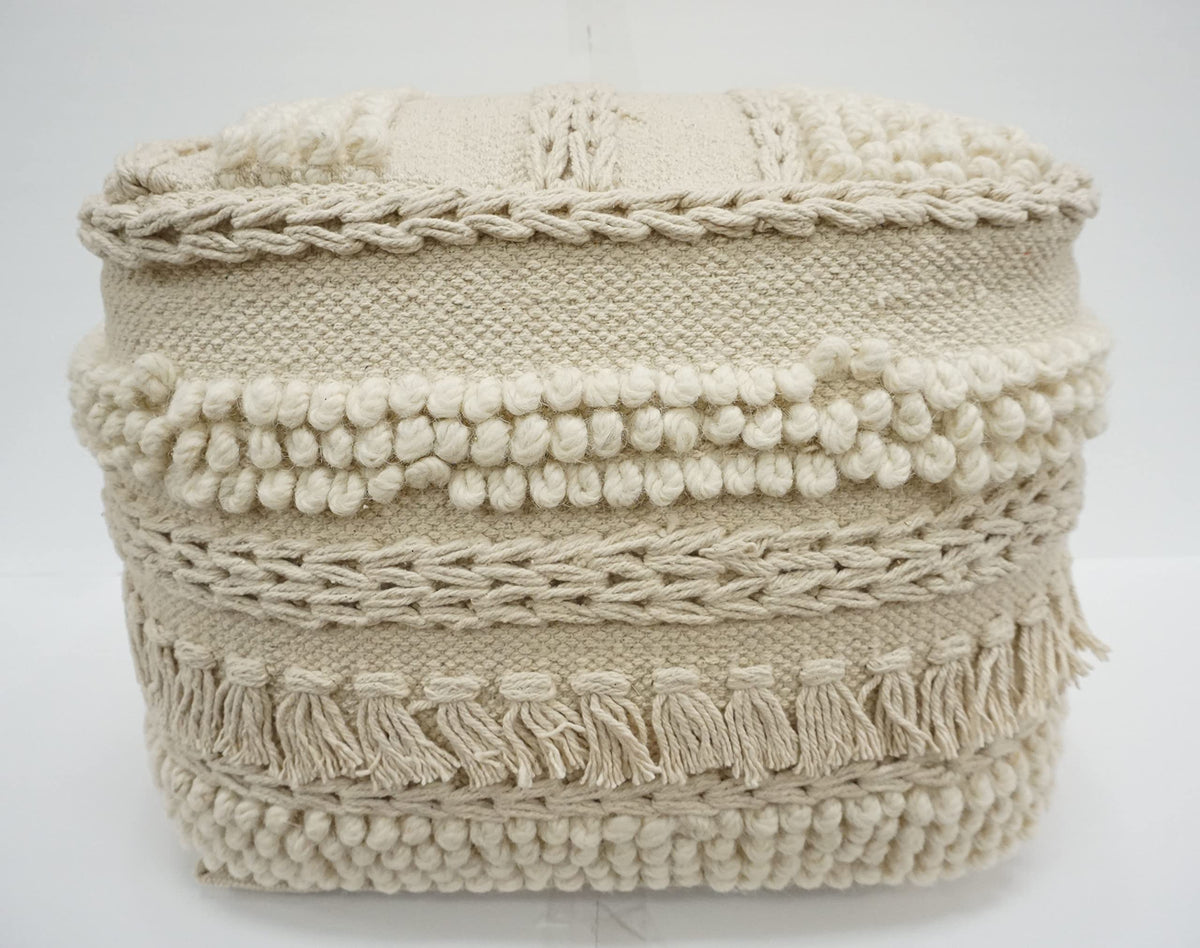 Wool Cotton Square Pouf Ottoman 16"
