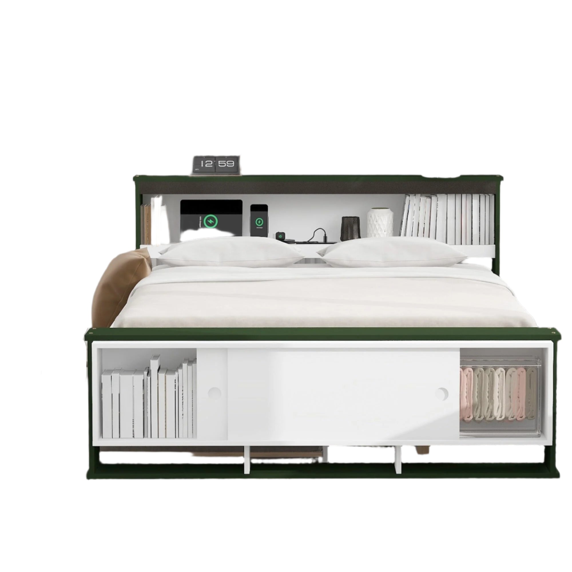Full Size Platform Bed with Trundle,Storage Headboard and Footboard