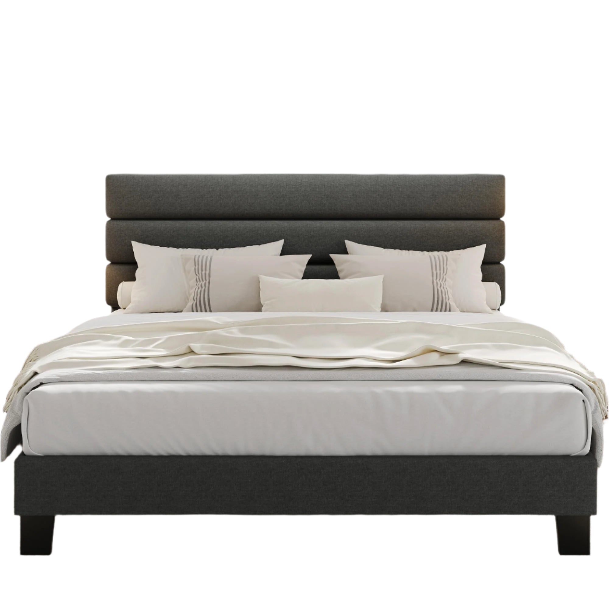 King Bed Frame Platform Bed with Adjustable Headboard