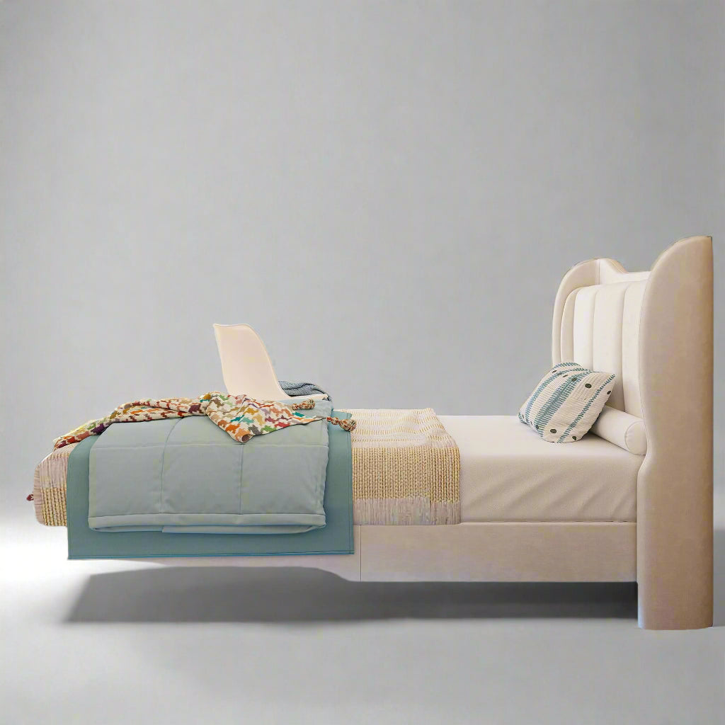 Bed Frame with LED Lights, Upholstered Floating Twin Platform