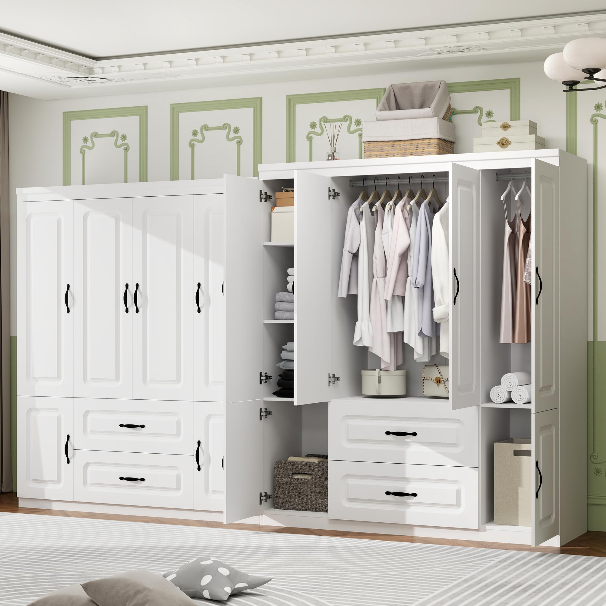 Large Capacity Wardrobe Closet with 2 Drawers Spacious Storage