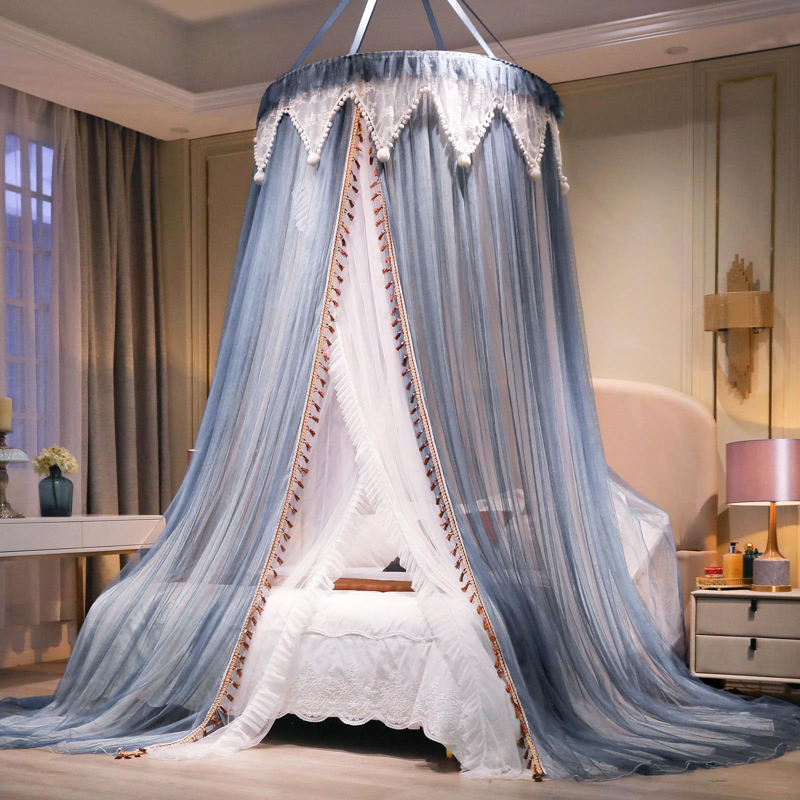 Girls and Adults Canopy Bed, Elegant Double-Layer Bed Curtain, Children's Dream