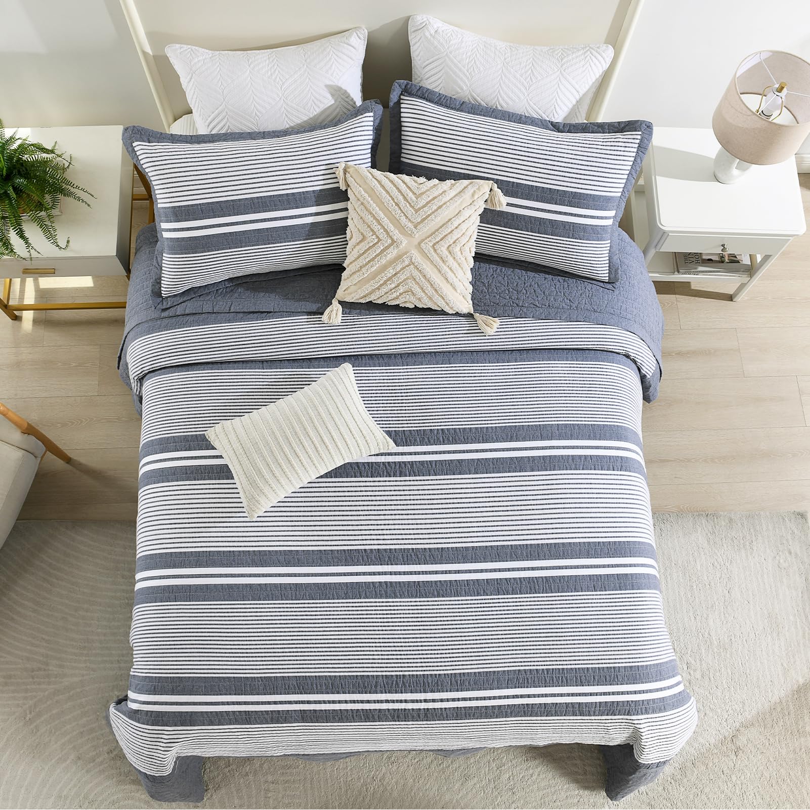 Modern Oversized King Bedspread 128" W x120 L - 100% Cotton Waffle Texture California