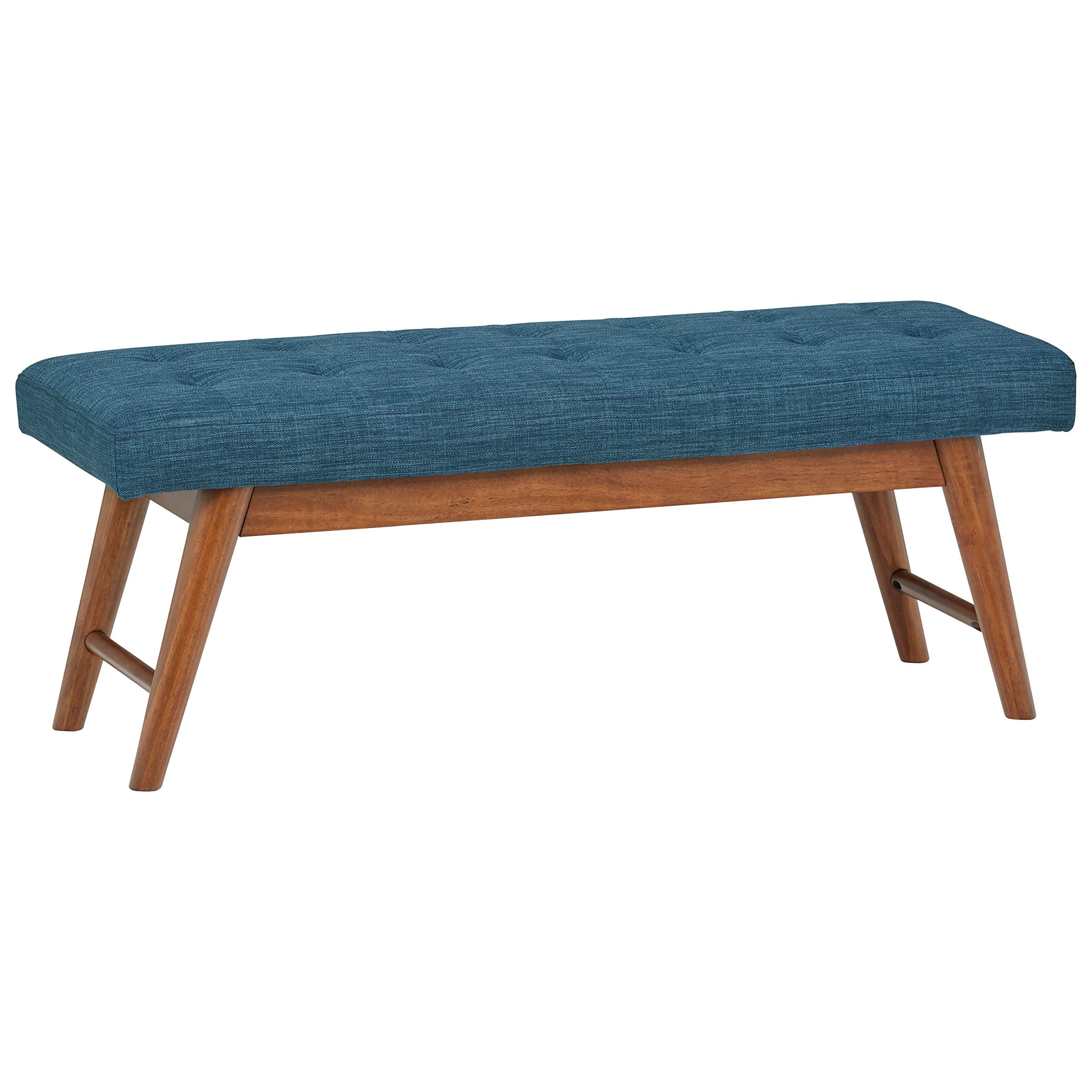 Modern Haraden Upholstered Button-Tufted Bench, Blue, 16 x 44 x 17