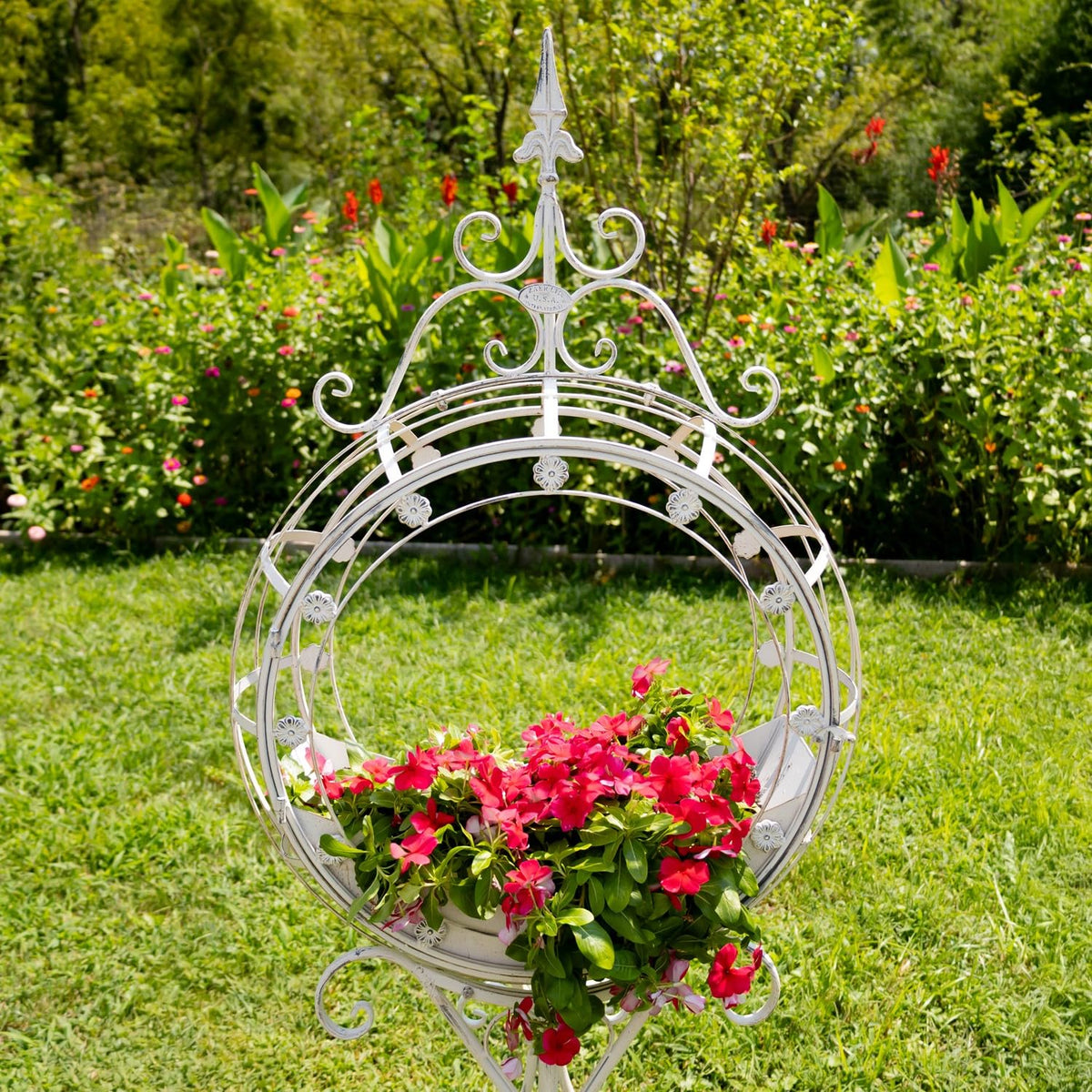 Set of 2 Tall Round Metal Planters with Removable Trays
