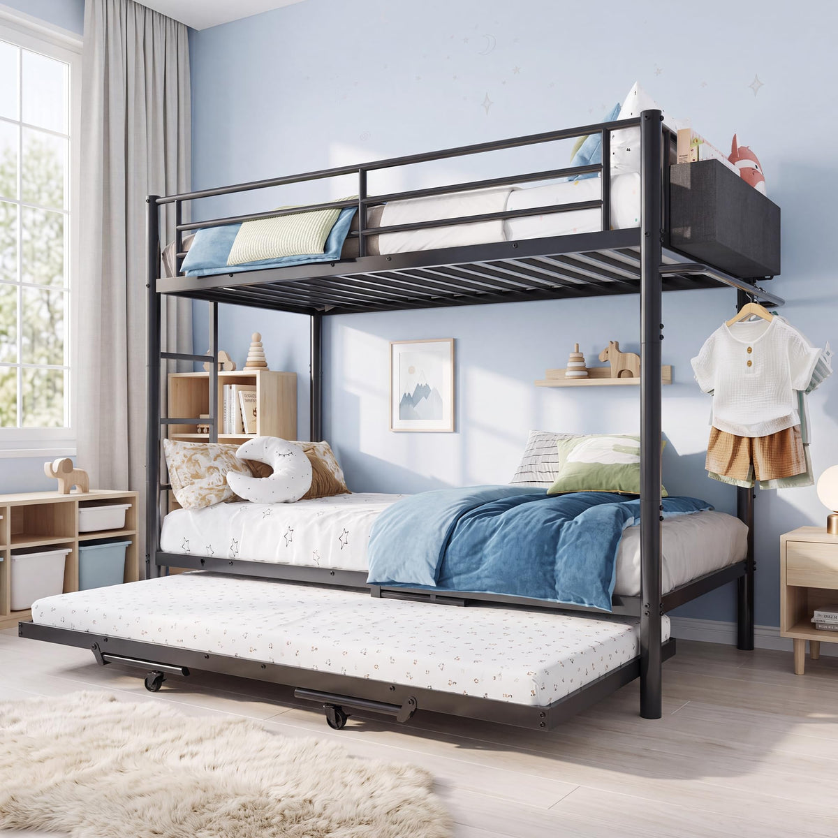 Twin Over Twin Metal Bunk Bed with Trundle | Triple Bunk