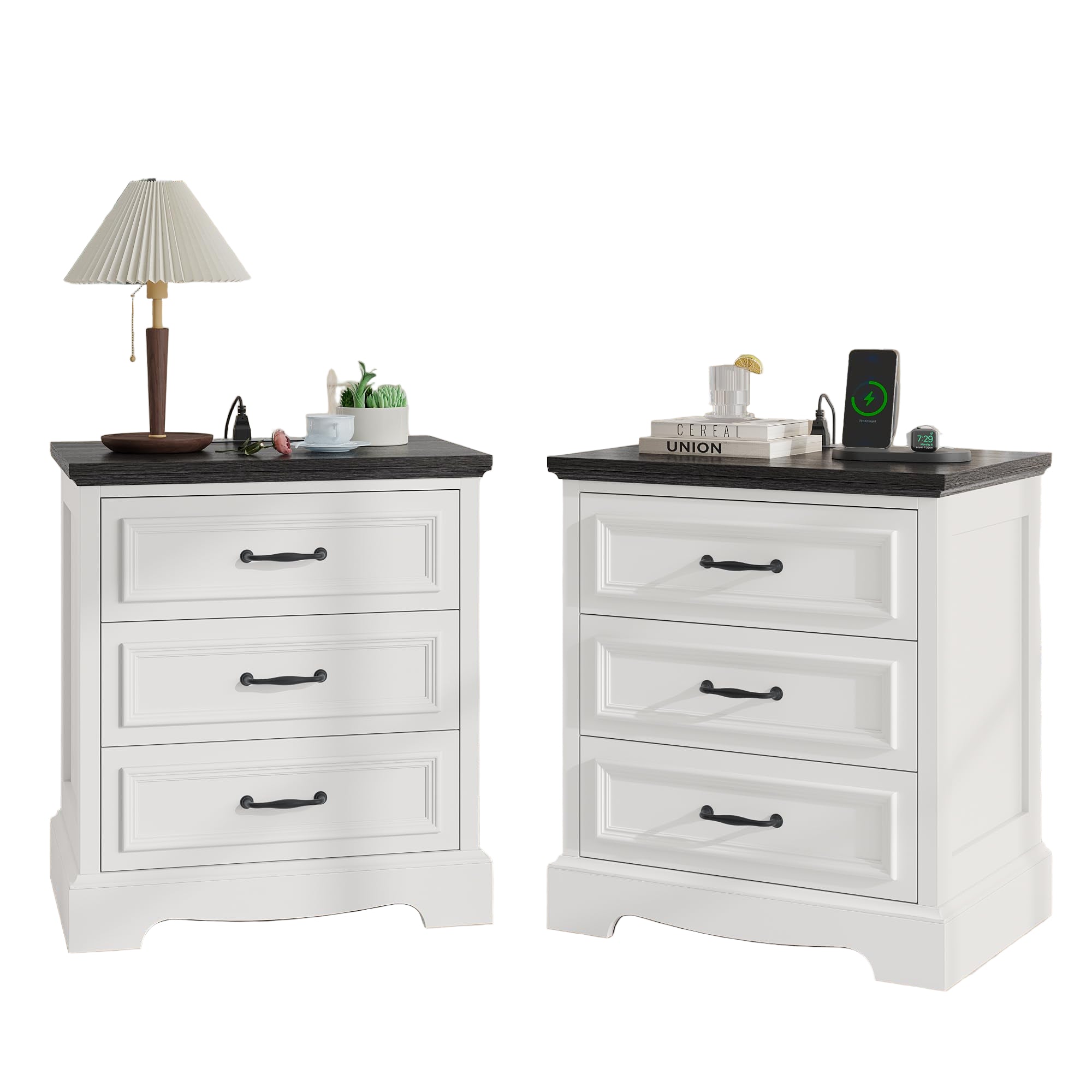 Farmhouse 3 Drawers Dresser with Charging Station