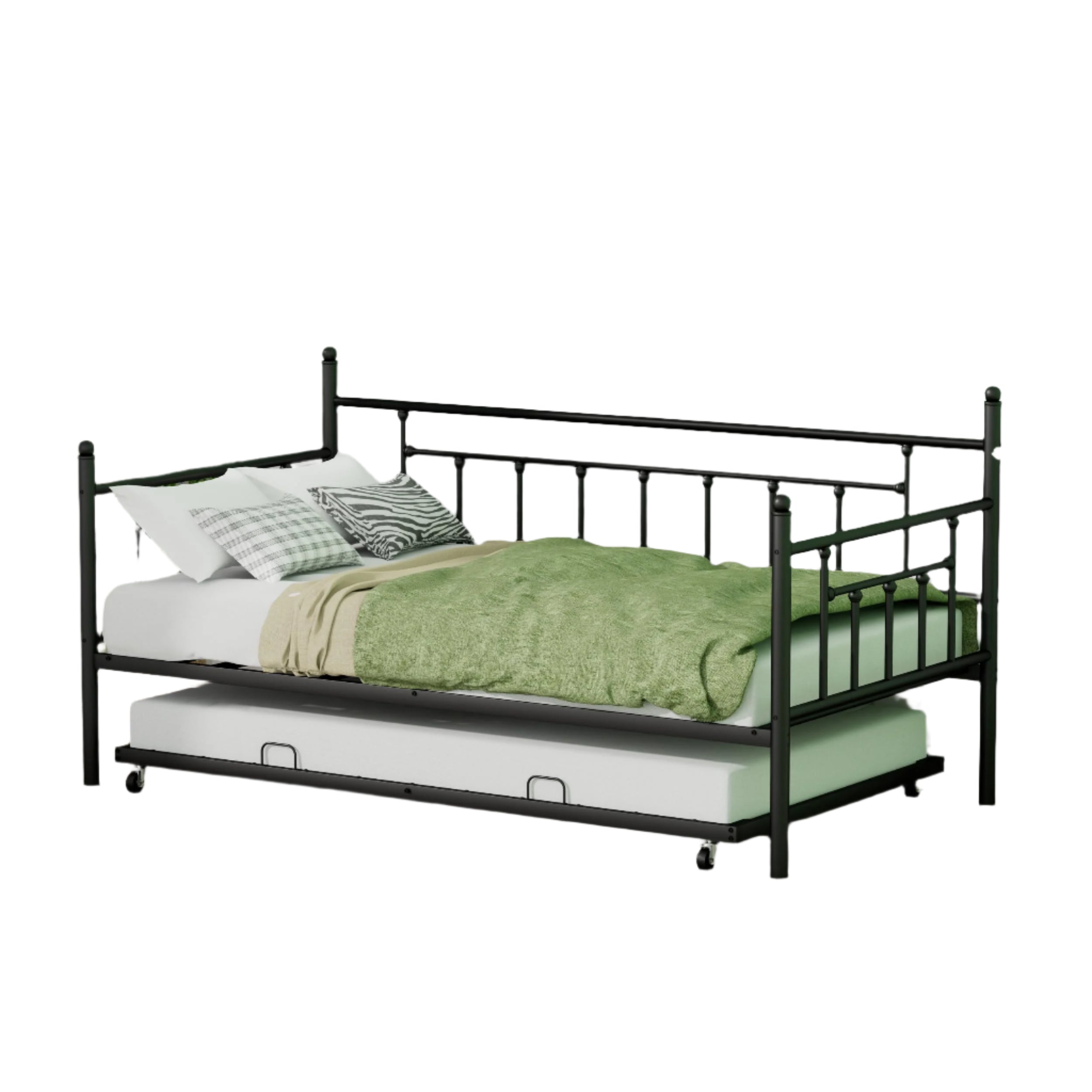 Daybed with Trundle, Black Twin Day Bed with Backrest
