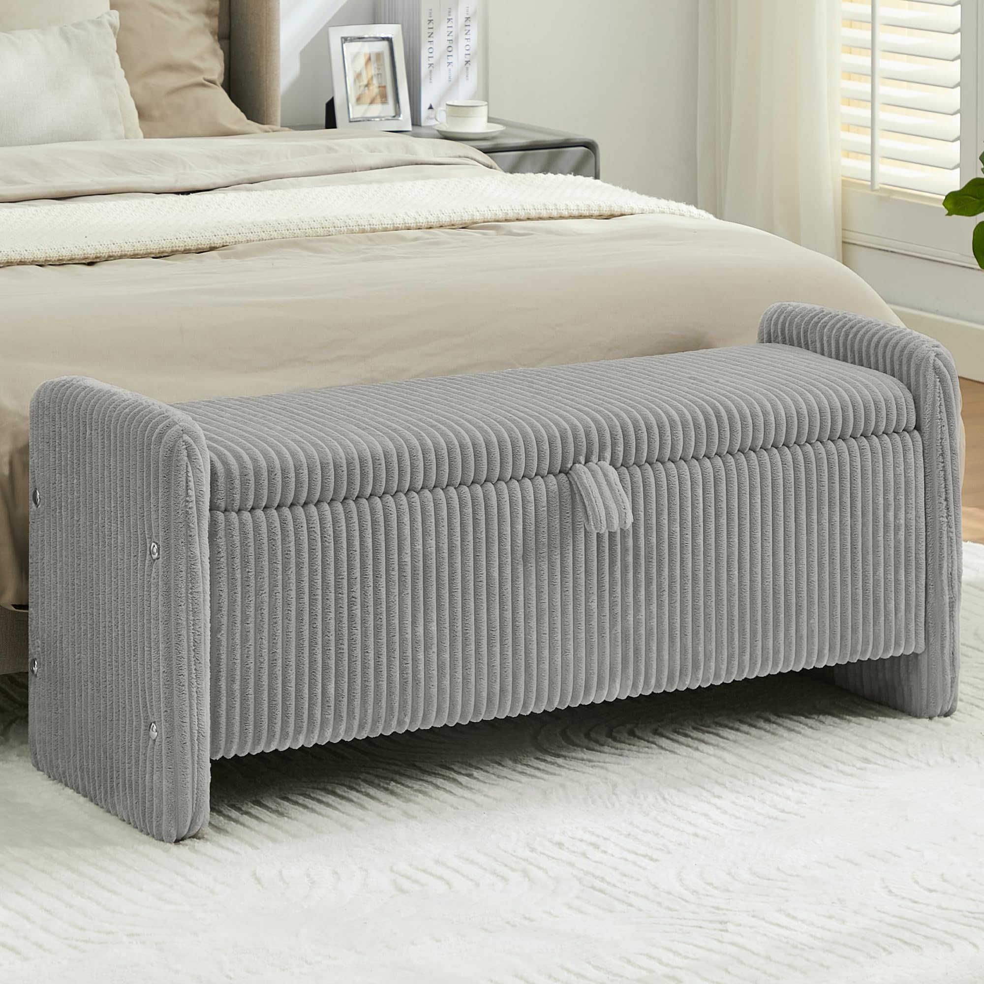 44'' Corduroy Storage Ottoman Bench, Upholstered End of Bed Storage