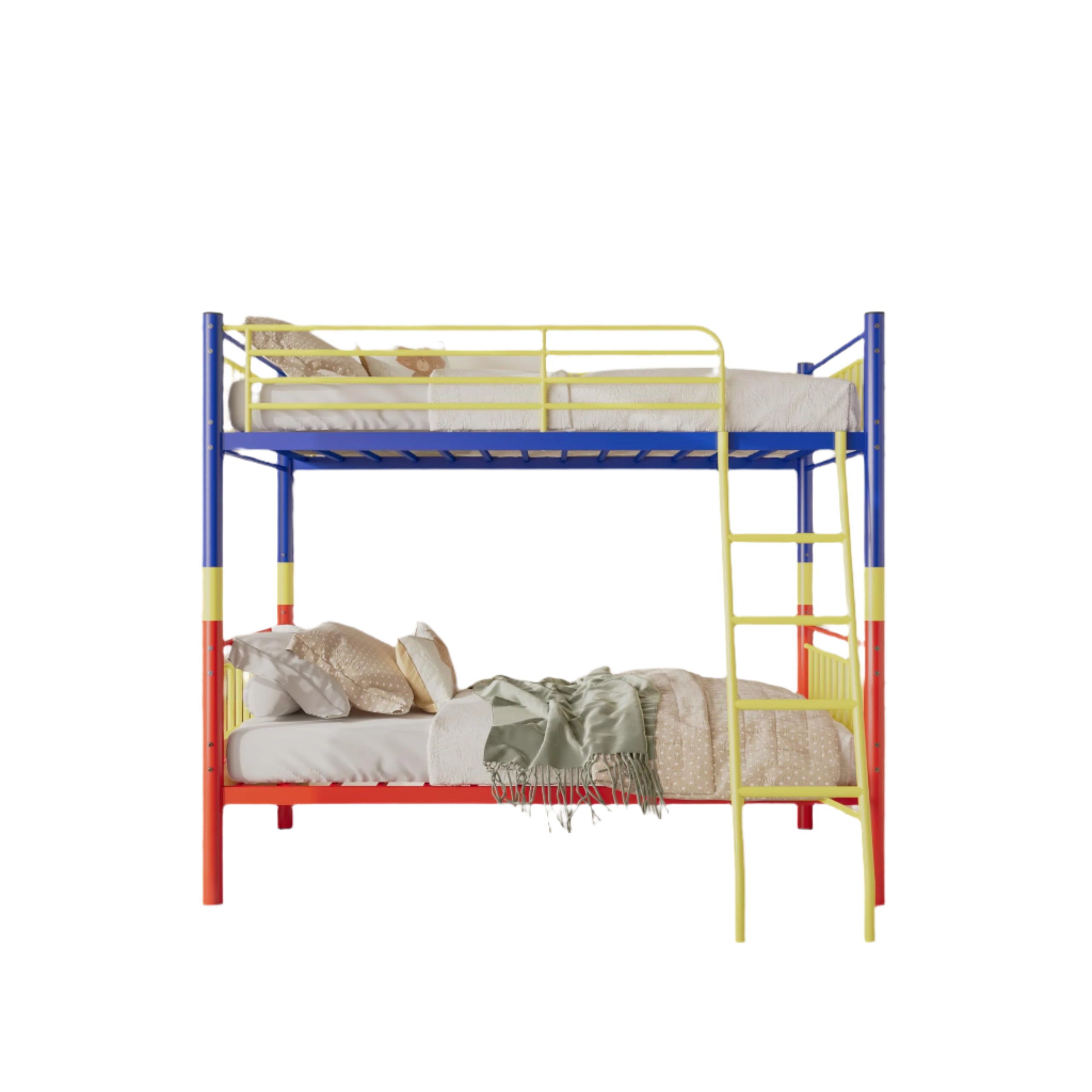 Metal Bunk Bed Twin Over Twin，Loft Bed with Removable Ladder and Full-Length