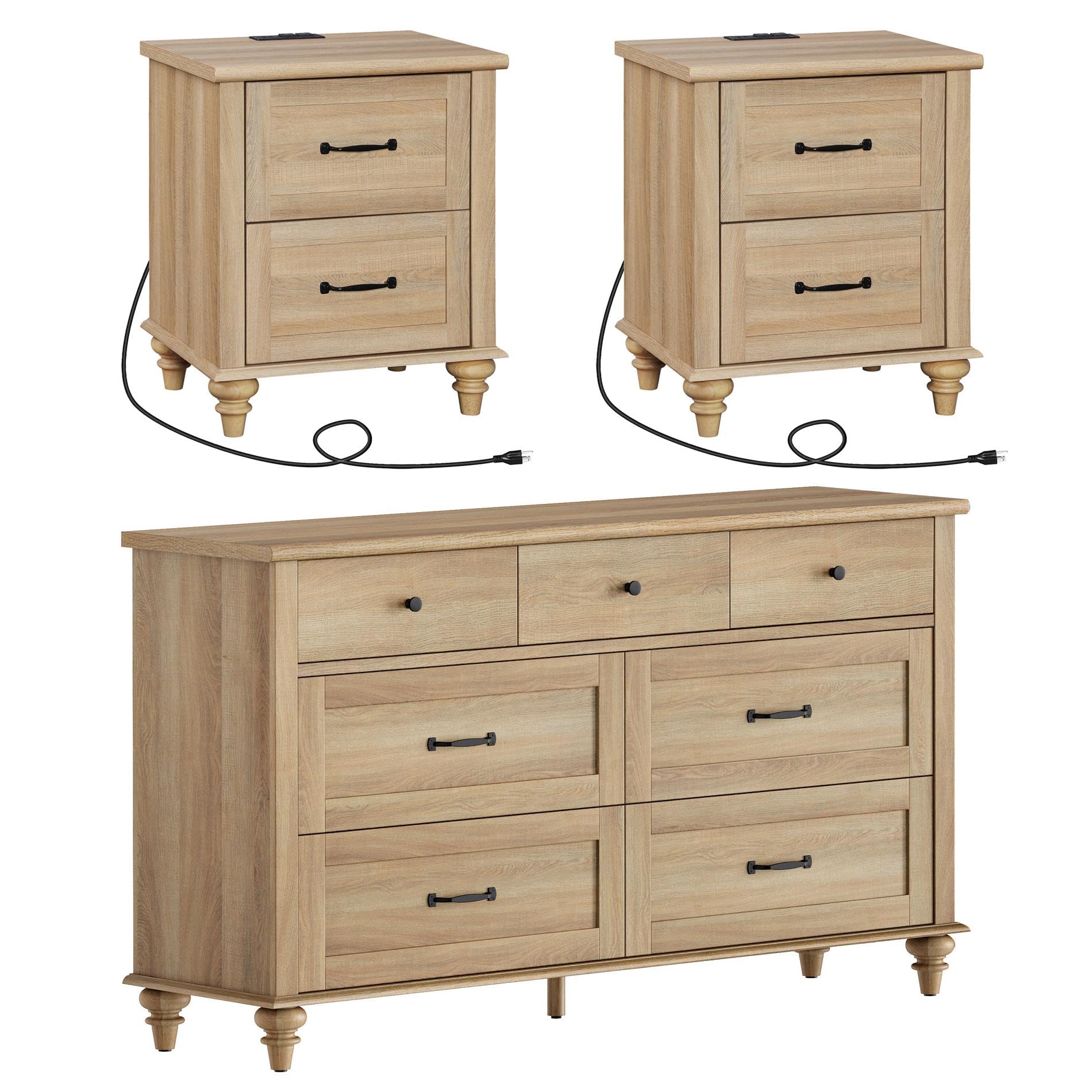 3 Piece Bedroom Set - Includes 7 Drawer Dresser for Bedroom