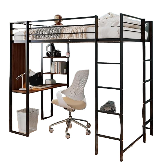 Loft Bed with 2 Shelves and one Desk, Loft Bed Frame