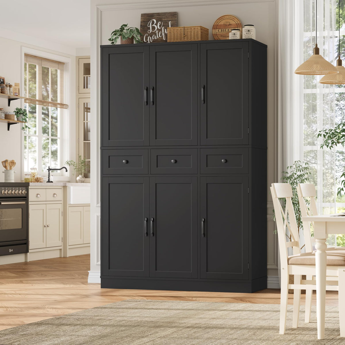 71" Tall Kitchen Pantry Cabinet with Swing-Out Door Racks & Drawers