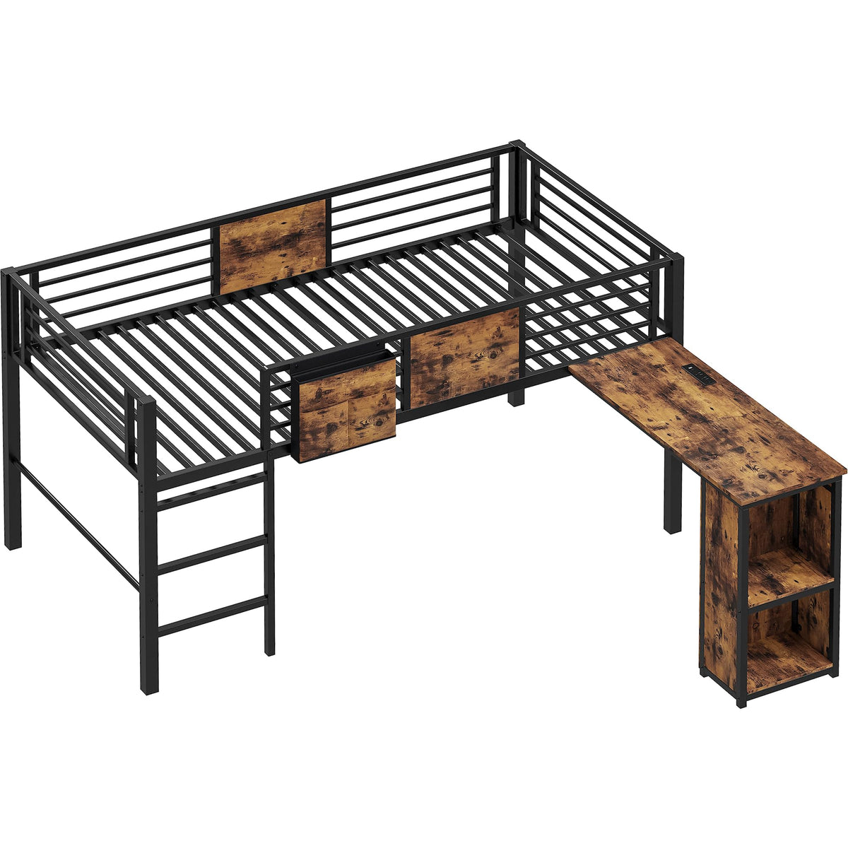Low Loft Bed Twin with Desk & Storage