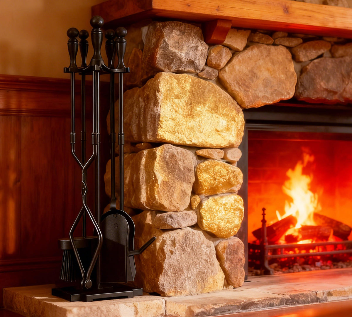 5-Piece Wrought Iron Fireplace Tool Set with Stand