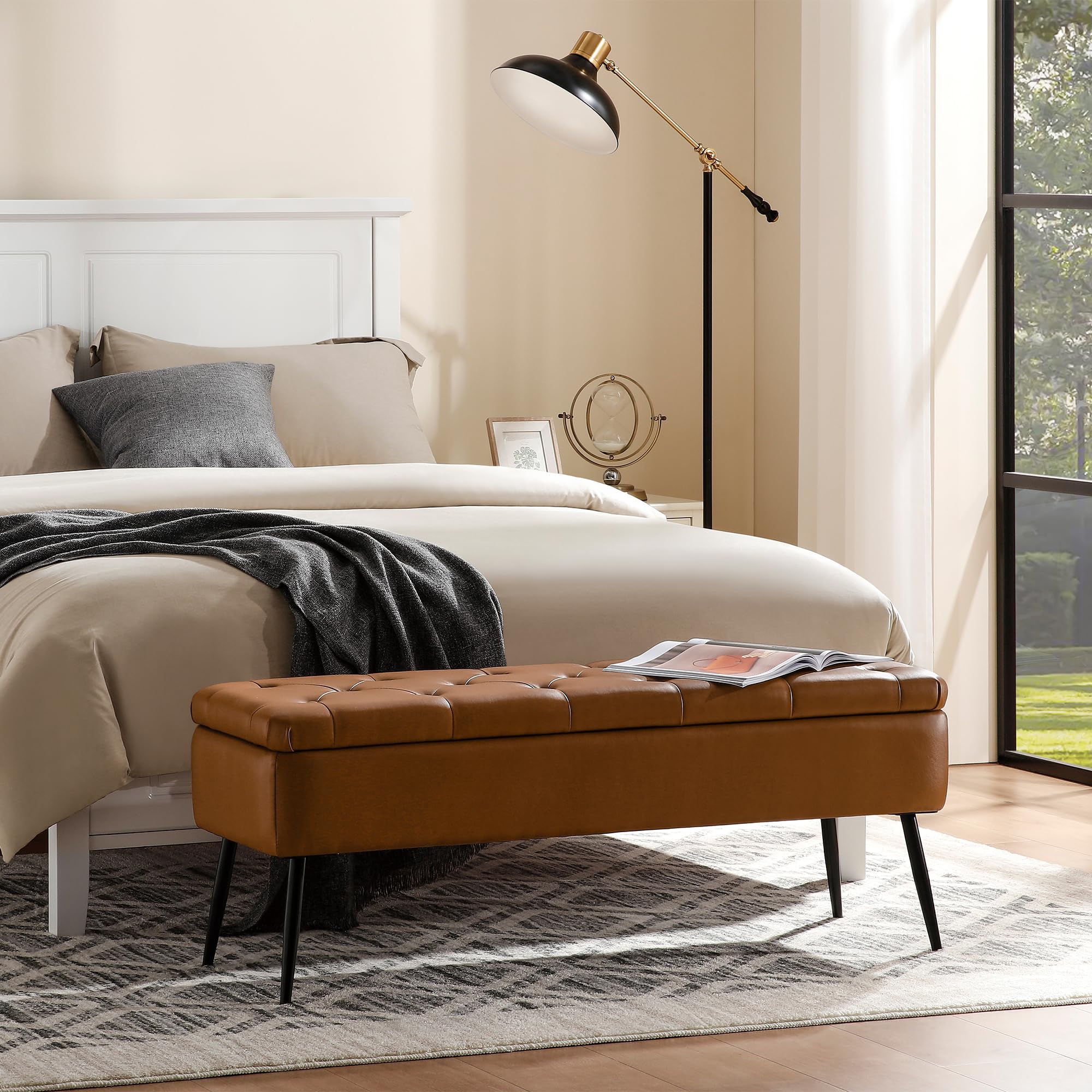 Leather Storage Ottoman Bench,End of Bed Bench for Living Room Bedroom