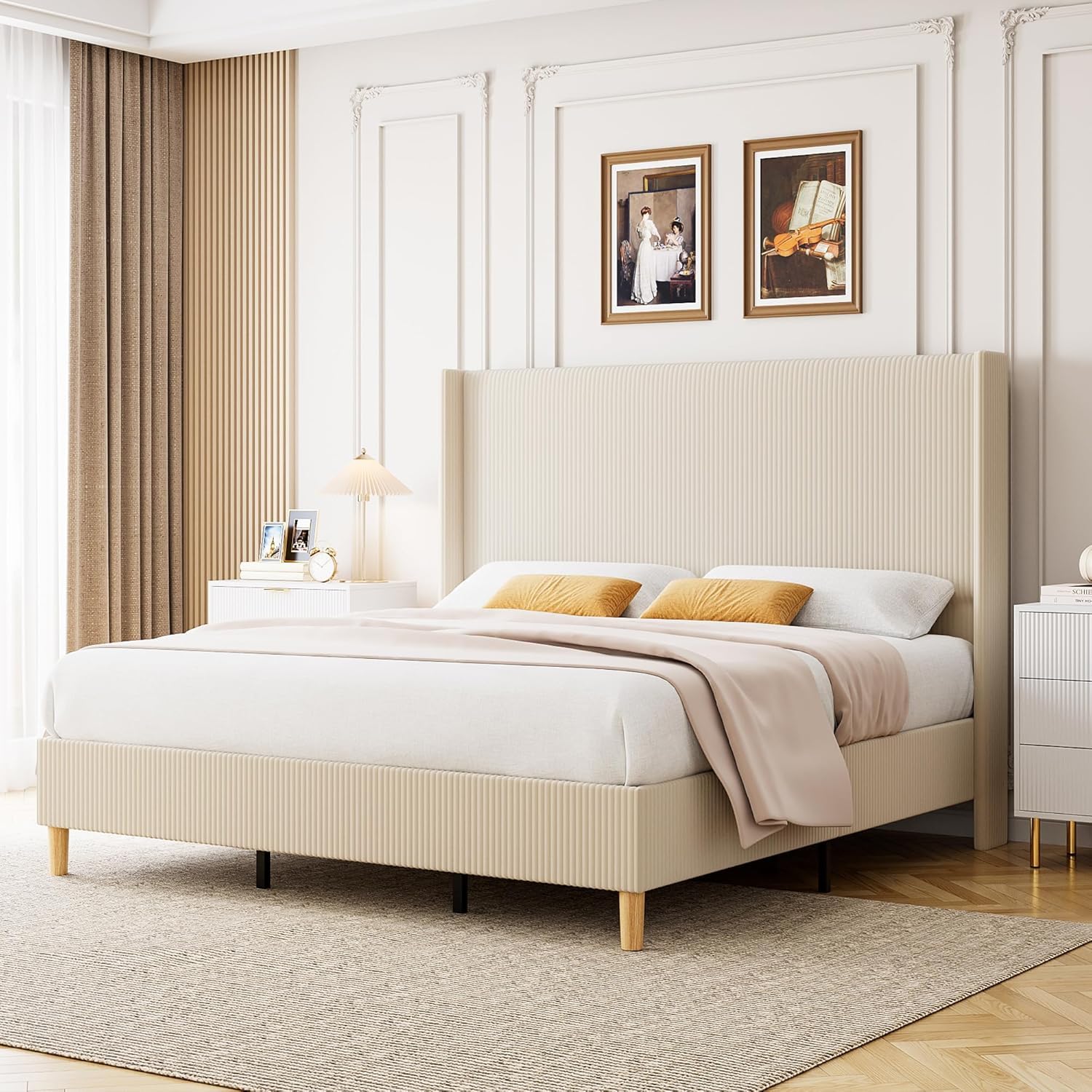 Full Size Bed Frame, Upholstered Platform Velvet Bed Frame