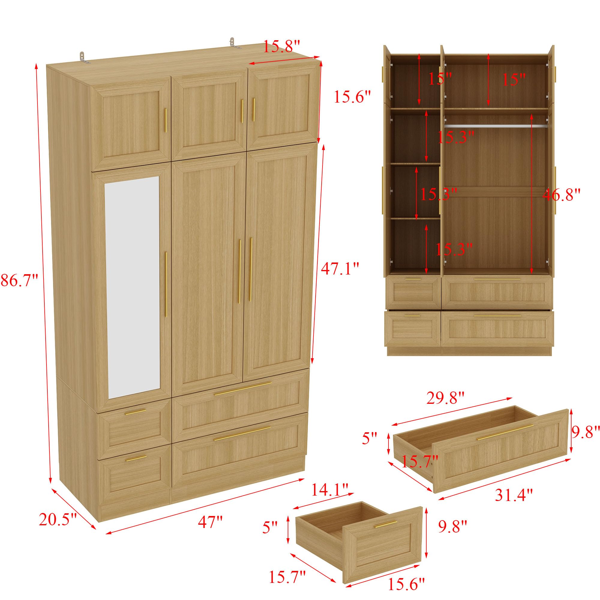47" Almirah for Clothes, Tall Storage Wardrobe Closet Cabinet