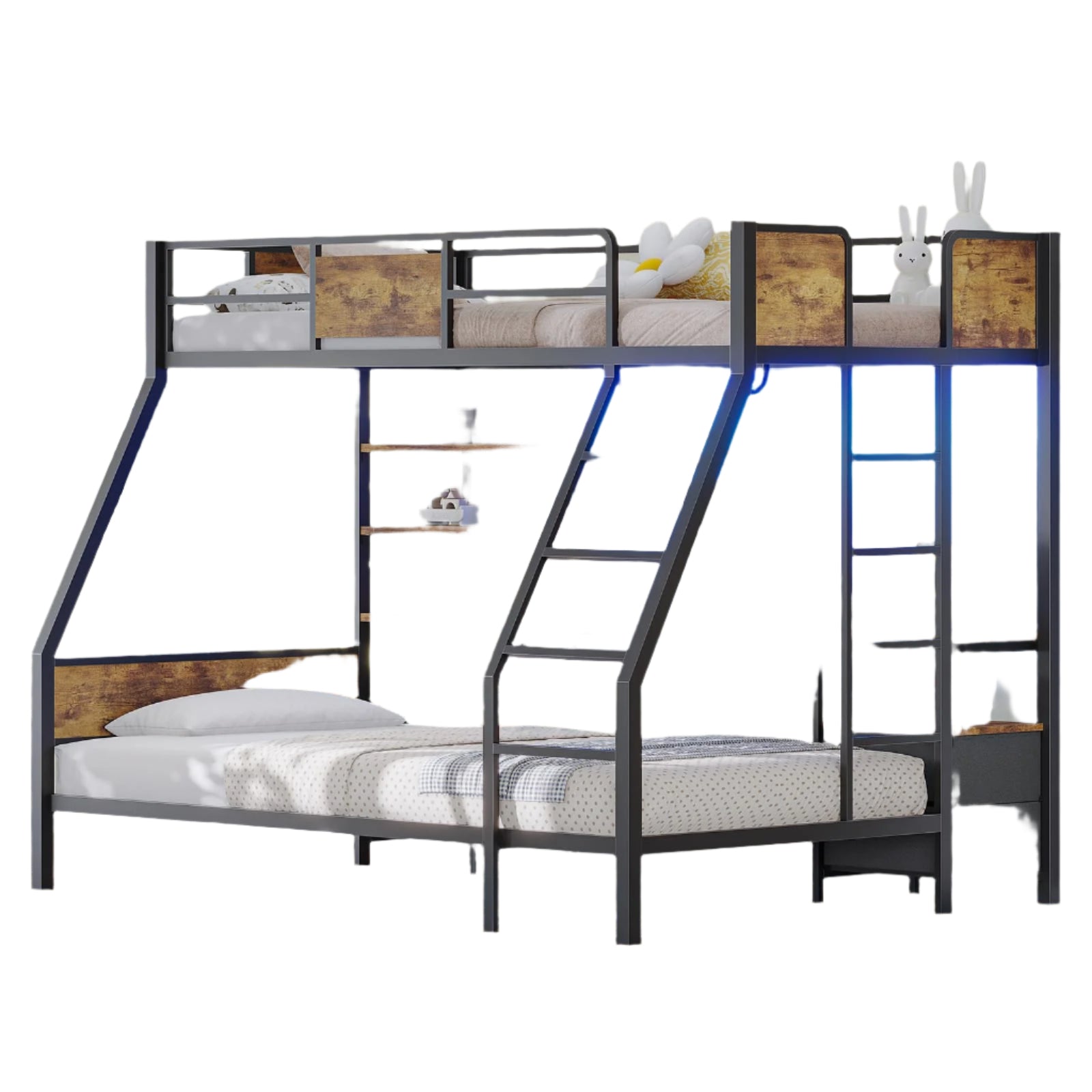 Bed Twin Over Twin,Bunk beds with 4 Fabric Drawers