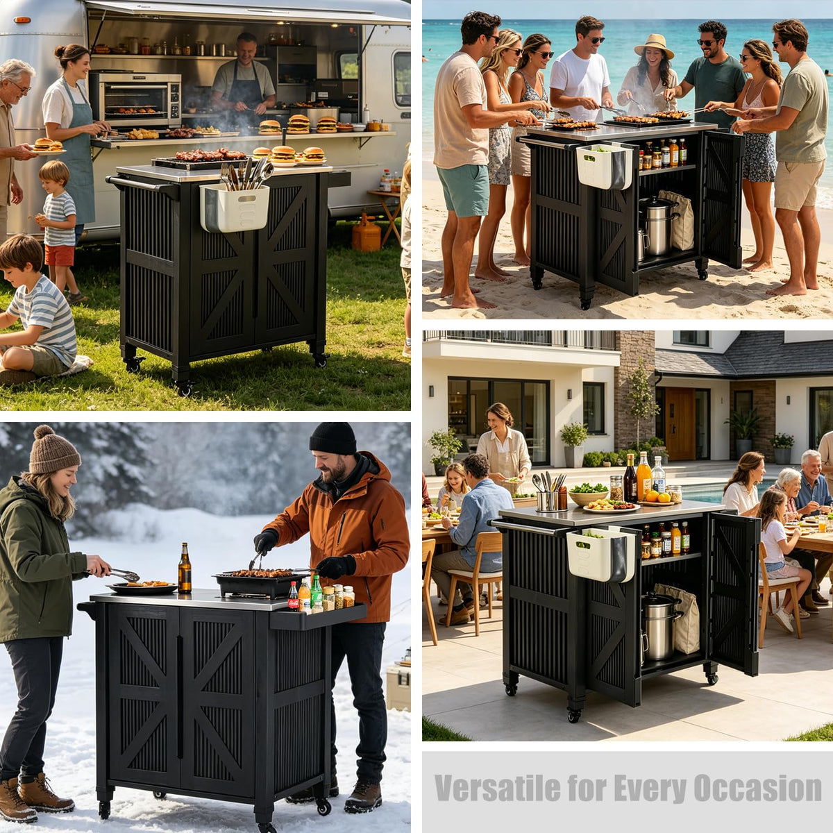Outdoor Grill Cart with Storage Cabinet & Stainless Steel Top