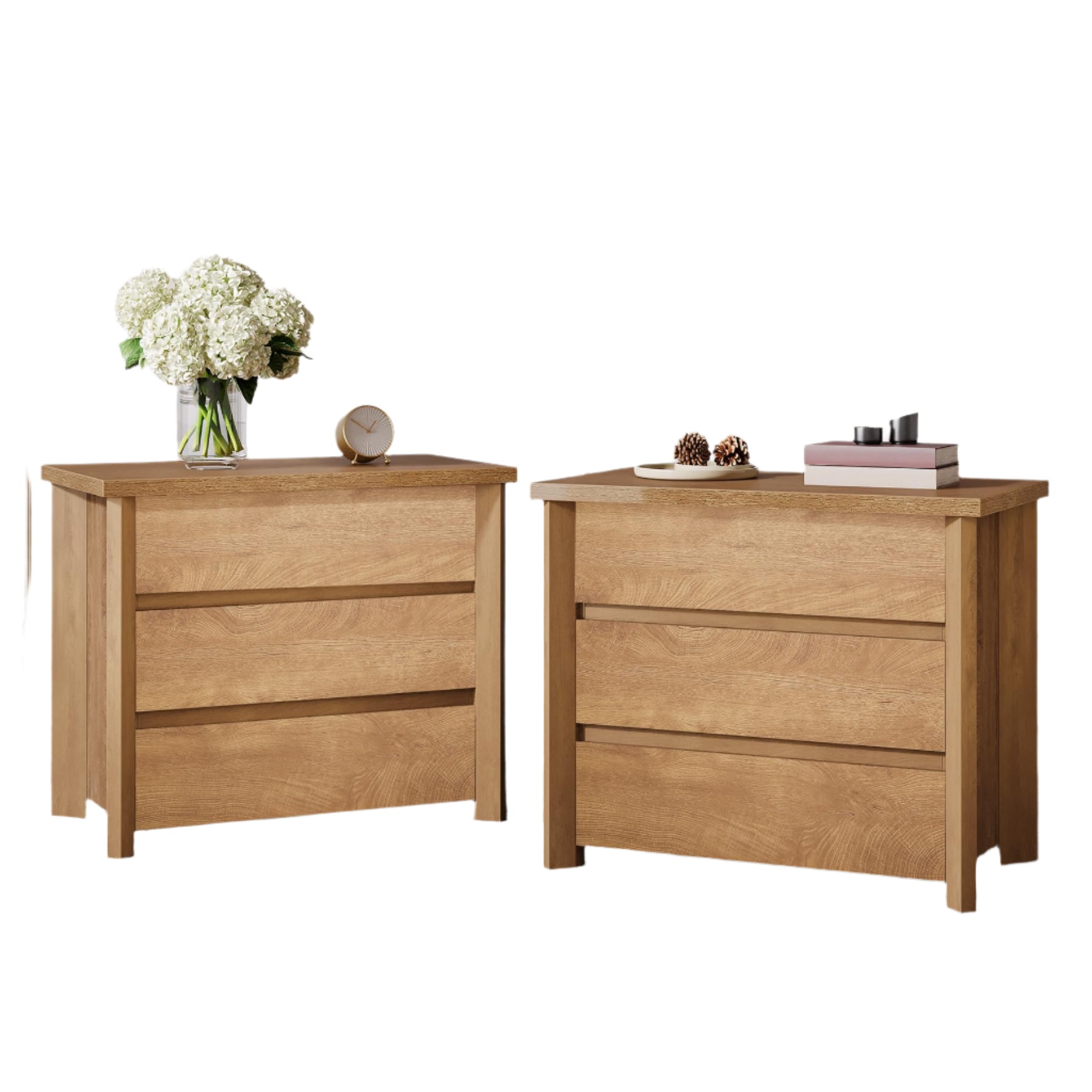 Nightstands Set of 2, 32-Inch Wide End Table with 3 Storage Drawers