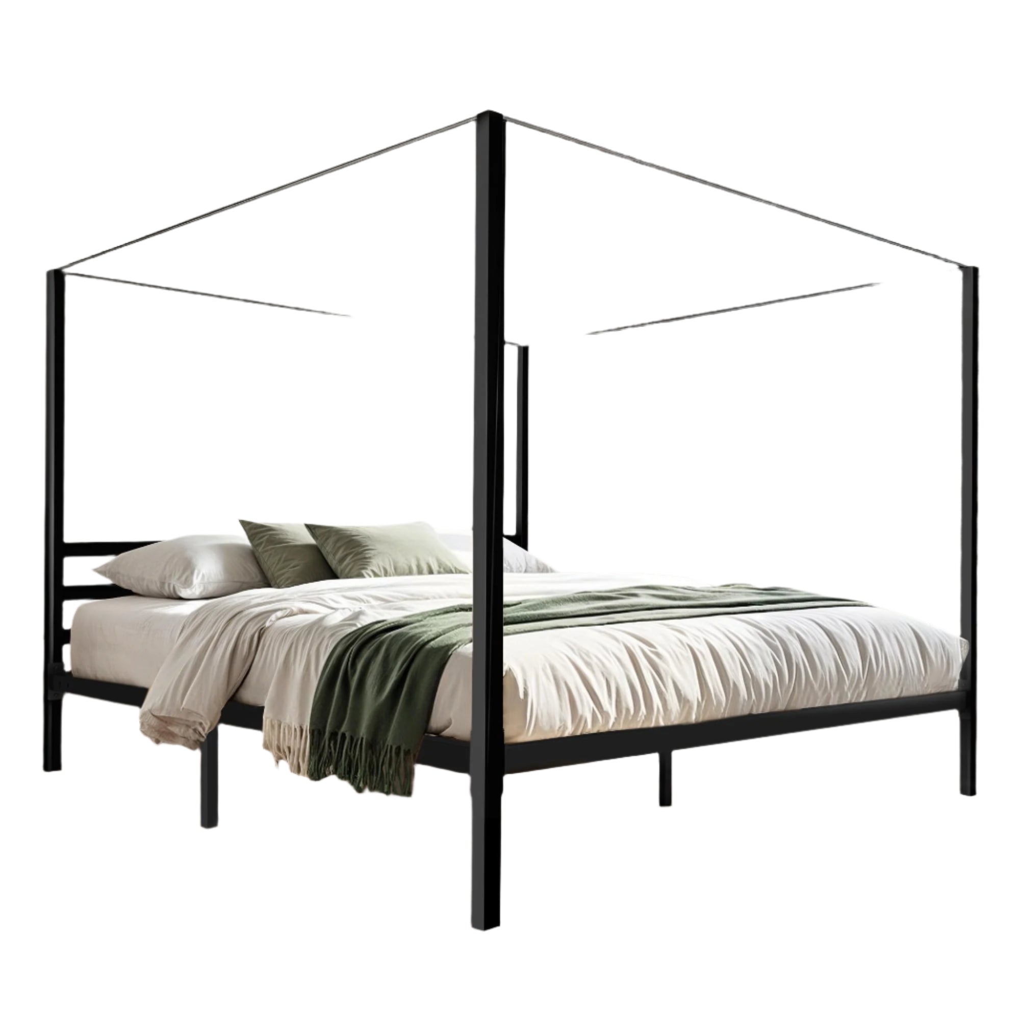 King Size Metal Canopy Bed Frame with Headboard, Four Poster Platform Bed