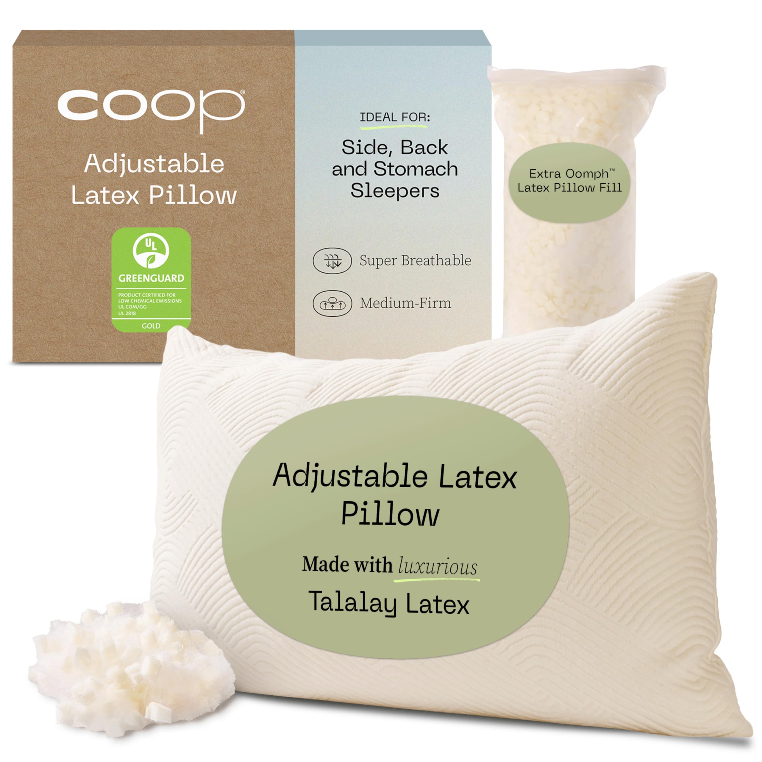Goods Adjustable Latex Pillow Queen, with Talalay Latex & Microfiber