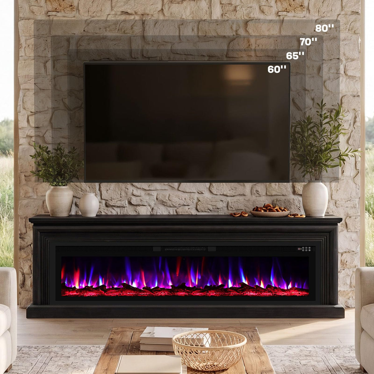 Electric Fireplace TV Stand with Mantel – 70" | 1500W