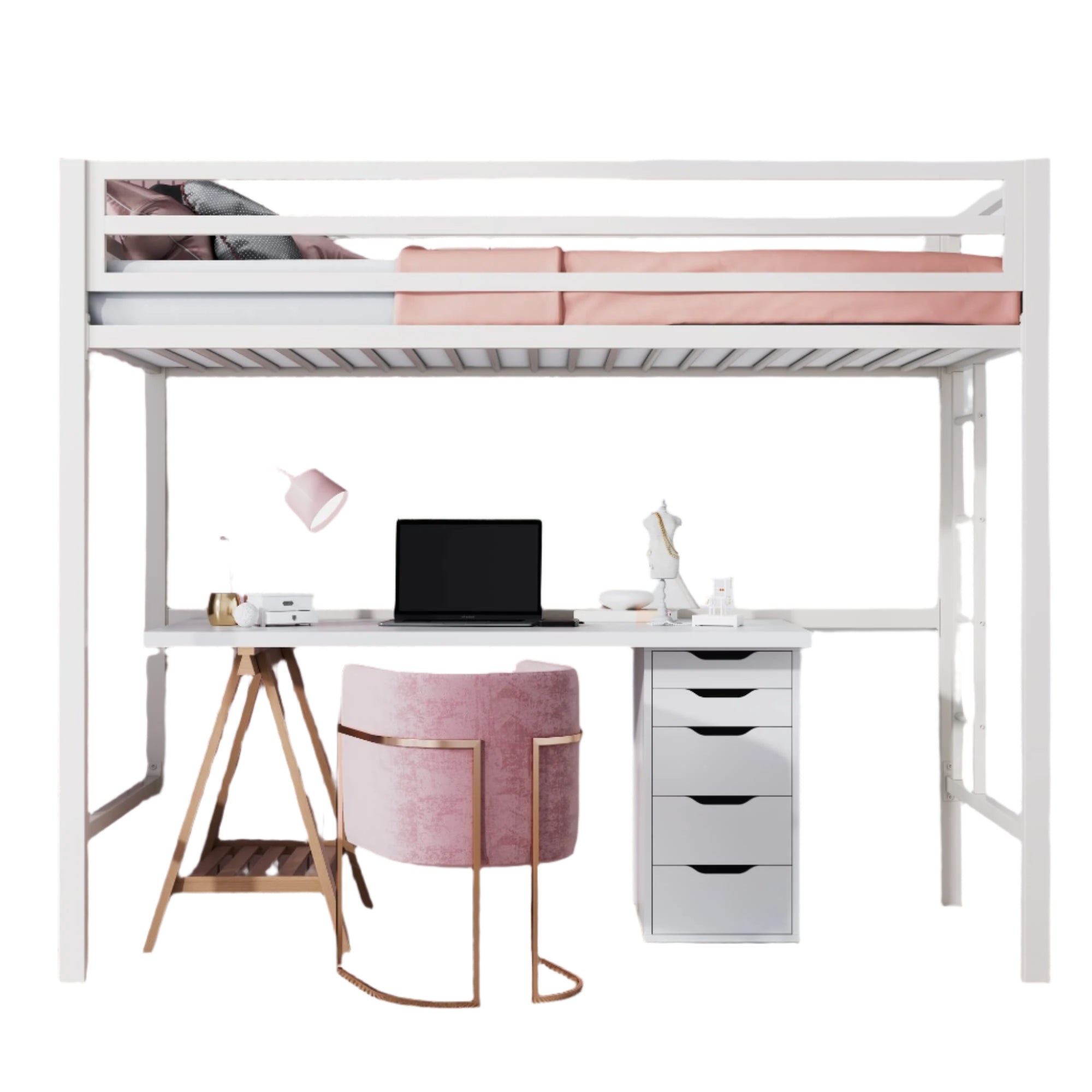 Loft Bed Twin Size with Ladder and Guardrail,Heavy Duty Metal Slats Support