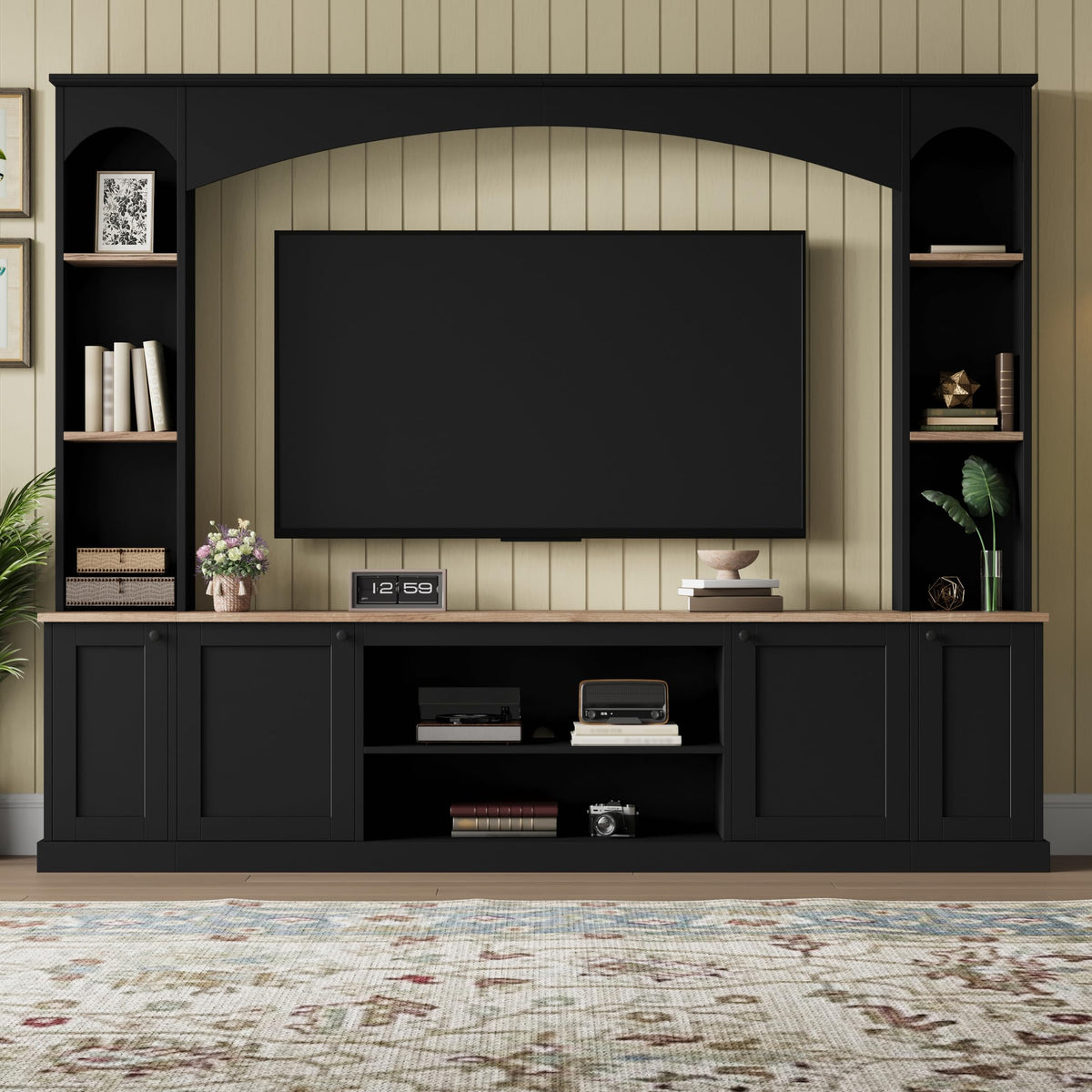 Arched Entertainment Center with Bookshelf & TV Stand